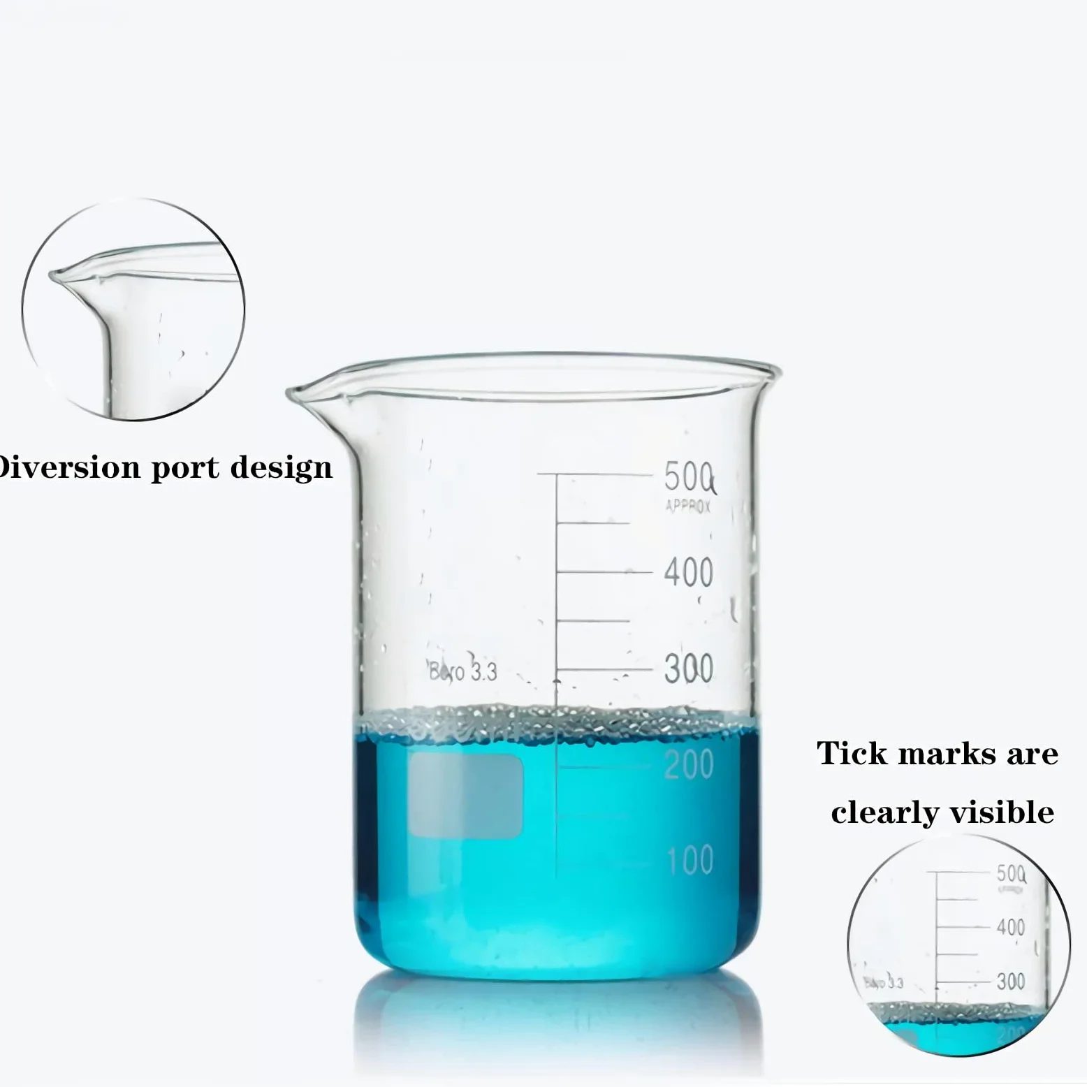 Vaso de medición Cilindros graduados de vidrio Tazas de medición de líquidos con escala Cristalería de química de varios tamaños para laboratorio, experimento 250 + 500 ml (50 + 100 + 150 ml)