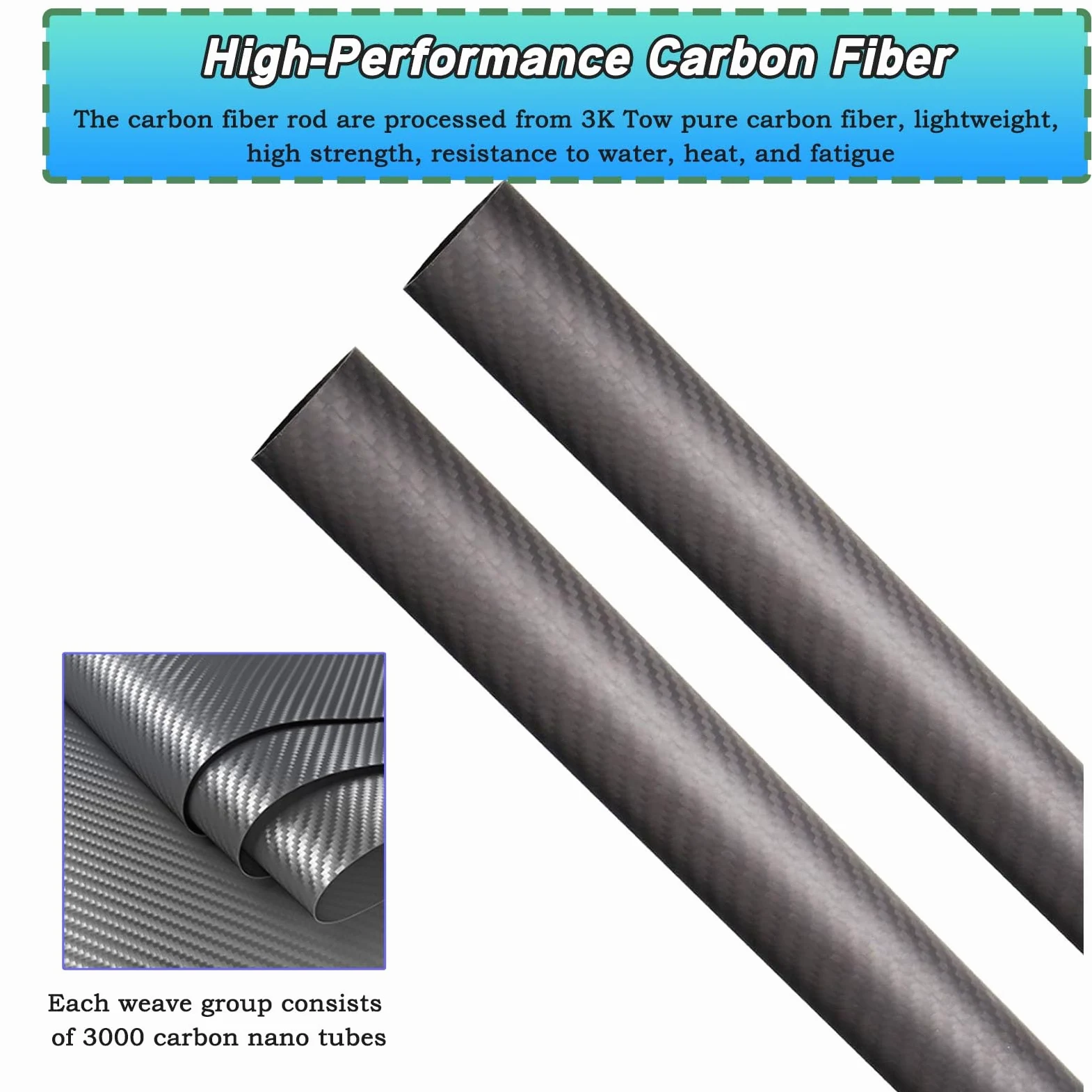 Paquete de 2 tubos de fibra de carbono personalizables: acabado mate 3K, ligeros y de alta resistencia.(10x8mm)