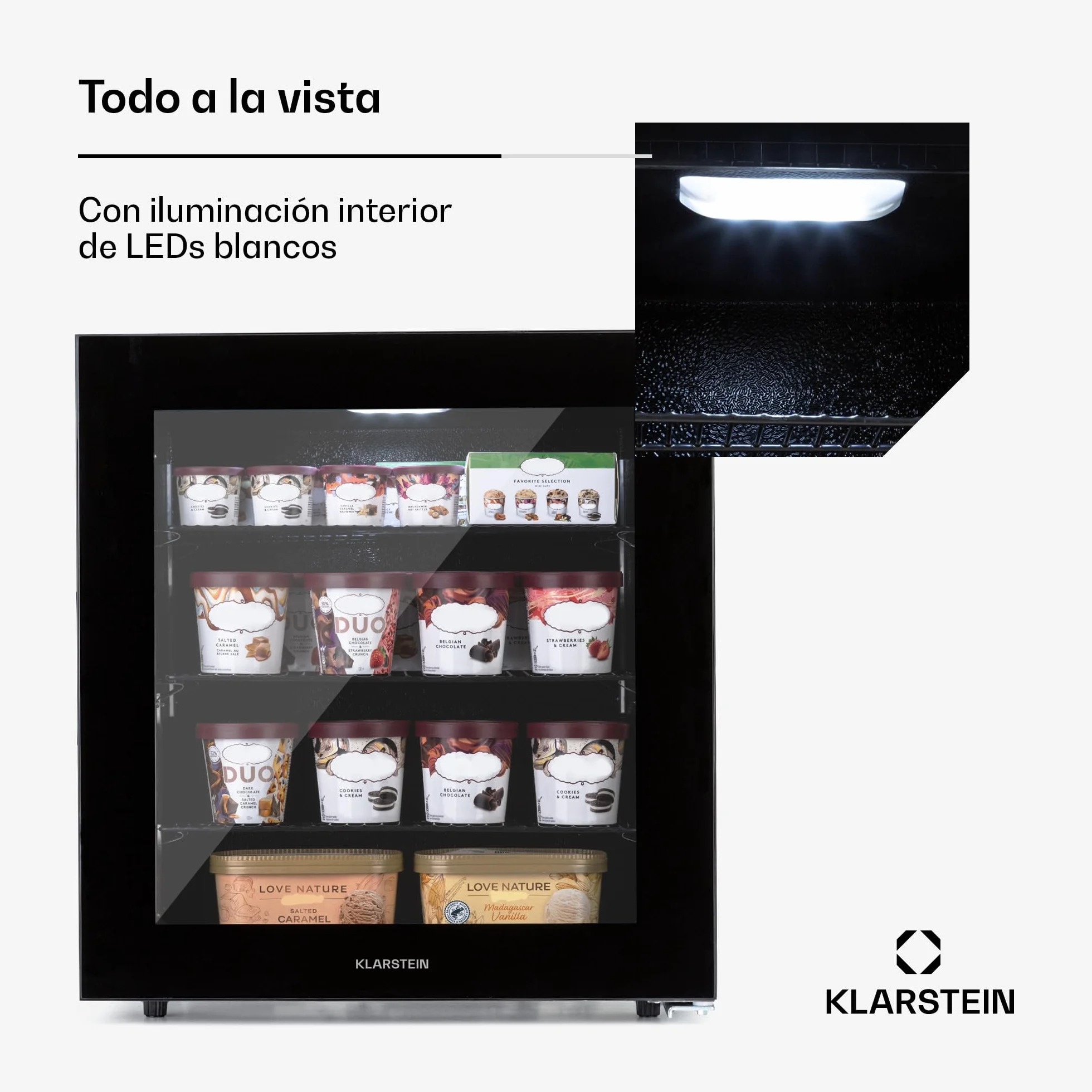 Klarstein IceAge congelador frontal de vidrio, termostato 5 niveles, 0 a -18°C, 88 litros