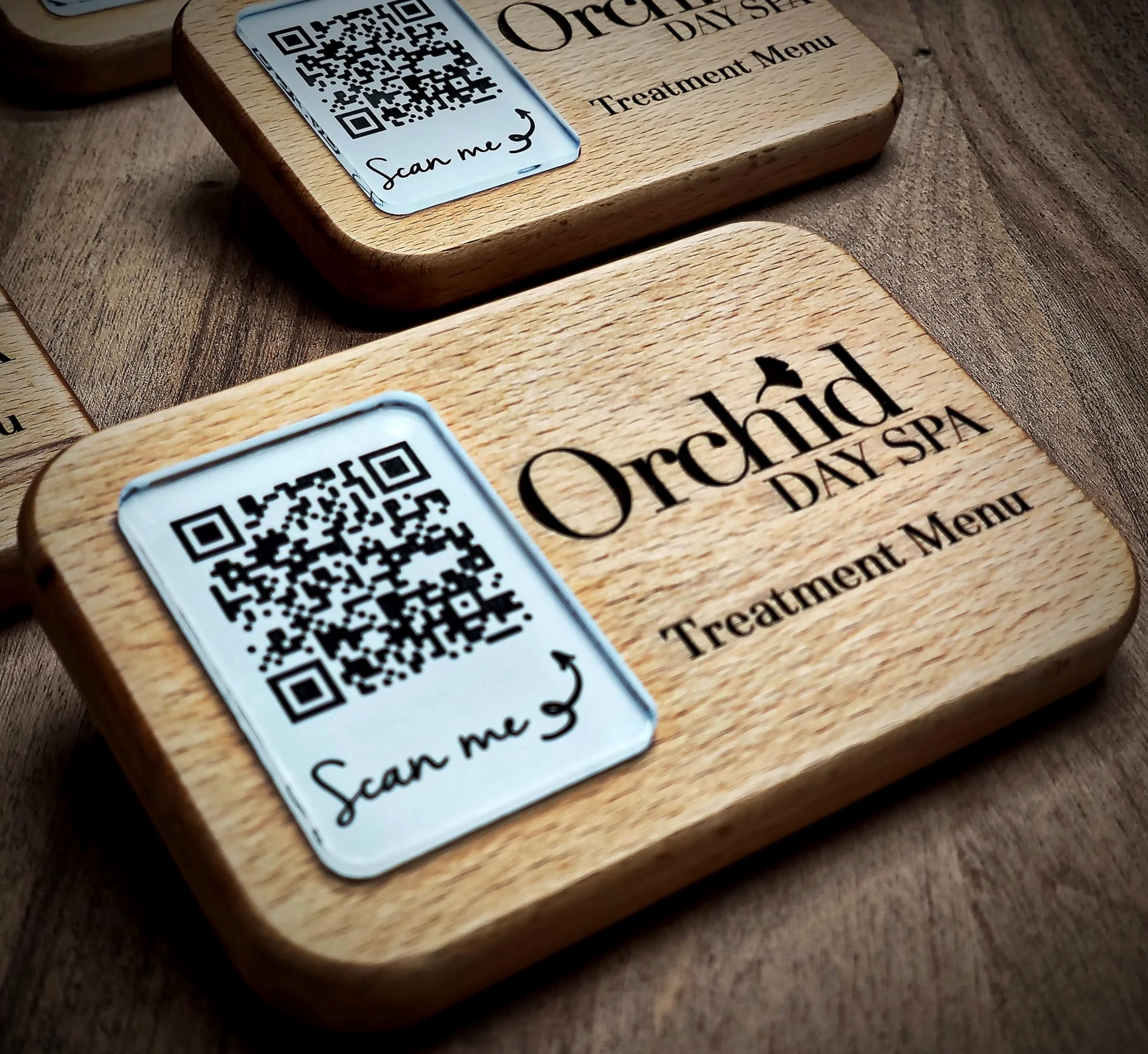 Paquete de 5 carteles de madera acrílica grabados para dejar reseñas de precios menú de pago qr soporte de señal para café, restaurante, tienda