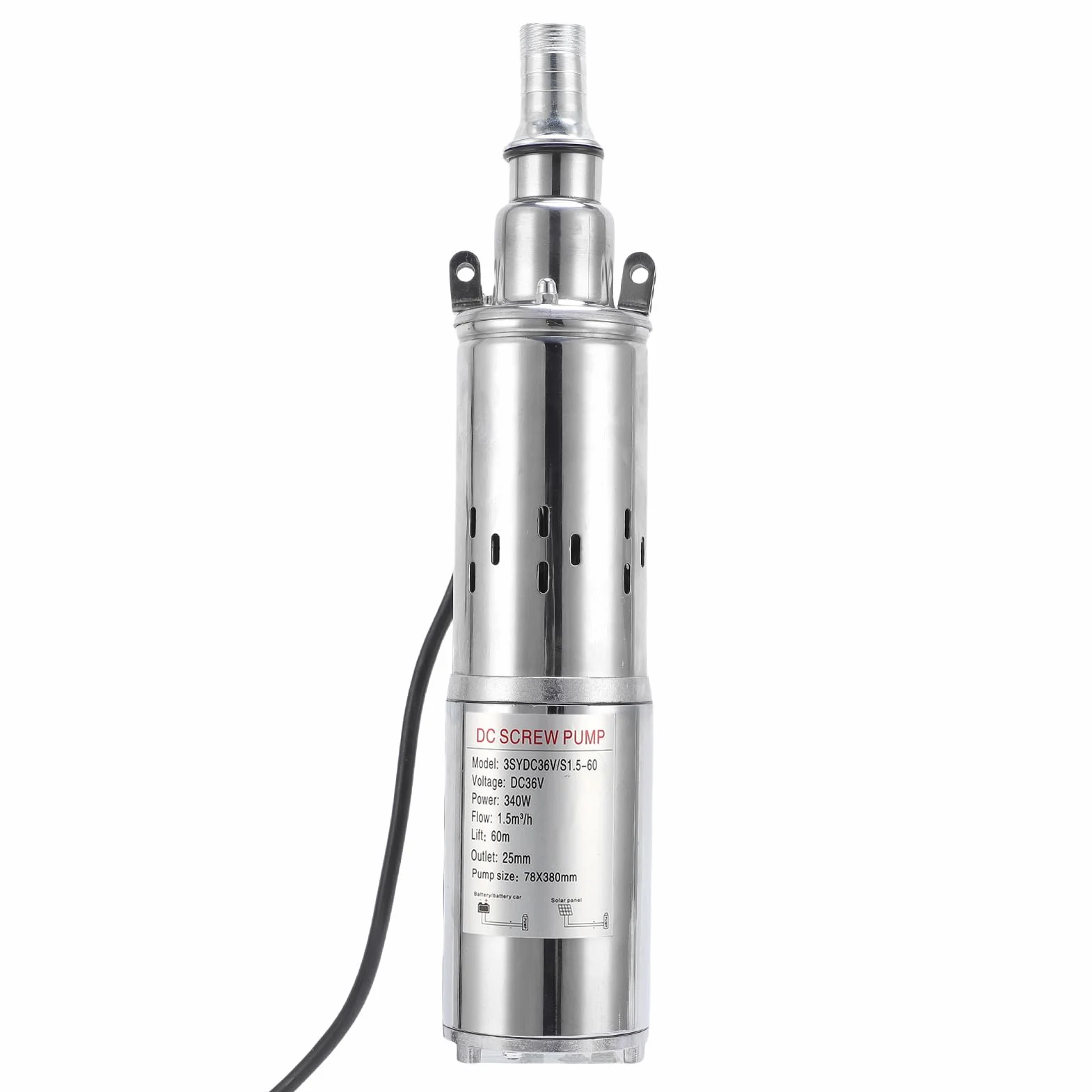 SEAFRONT Bomba Solar de Pozo Profundo de 3 Pulgadas, Bomba de Agua Solar Sumergible de Acero Inoxidable 340 W 1,5 m³ H 196 Pies con Sello Mecánico de PTFE para Riego Extracción de Ríos Uso Doméstico