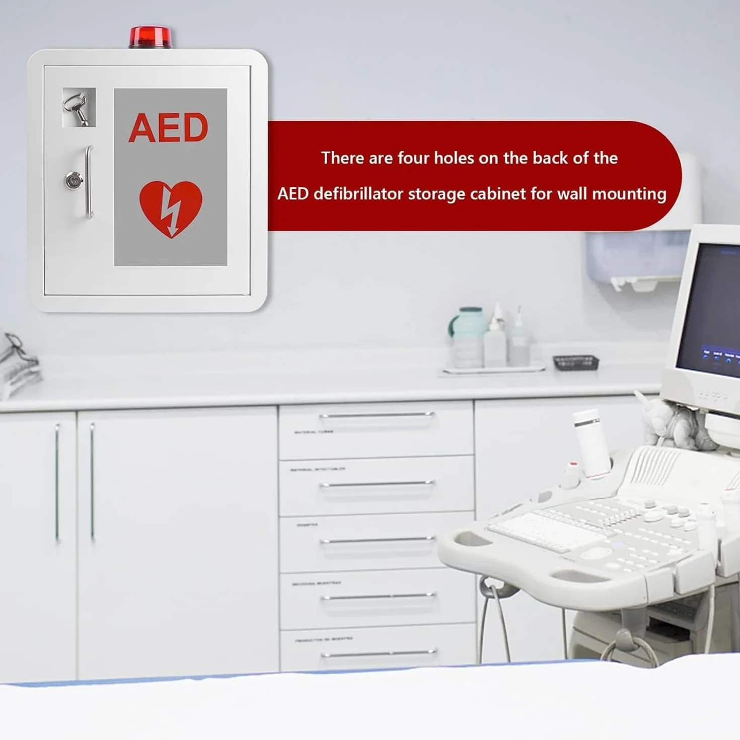 Gabinete DEA, gabinete de almacenamiento montado en la pared for desfibrilador DEA, con alarma y luz estroboscópica de emergencia, diseño de esquina redondeada, se adapta a todas las ciencias cardíaca