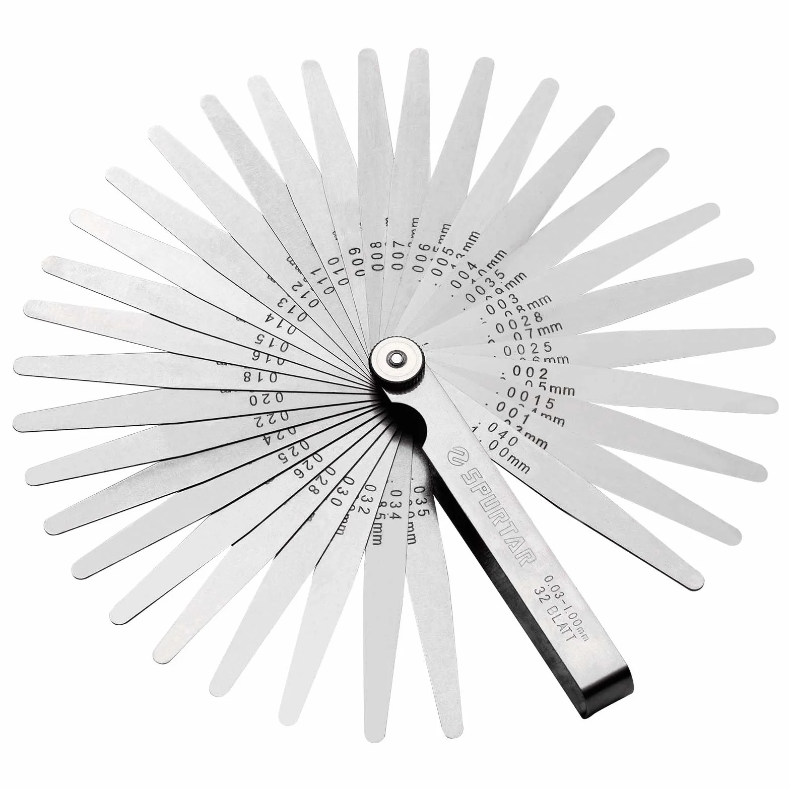 Spurtar Galgas de Espesores 32 Cuchillas 0,03-1,00mm/0,001-0,04" Dobles Métrica Imperial Herramienta
