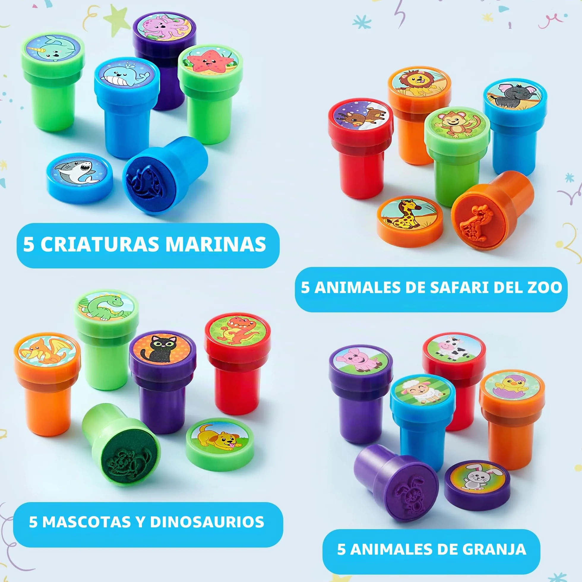 JOYIN 50 sellos autoentintados surtidos para niños con 50 diseños para fiesta de cumpleaños, premios, Halloween, Navidad