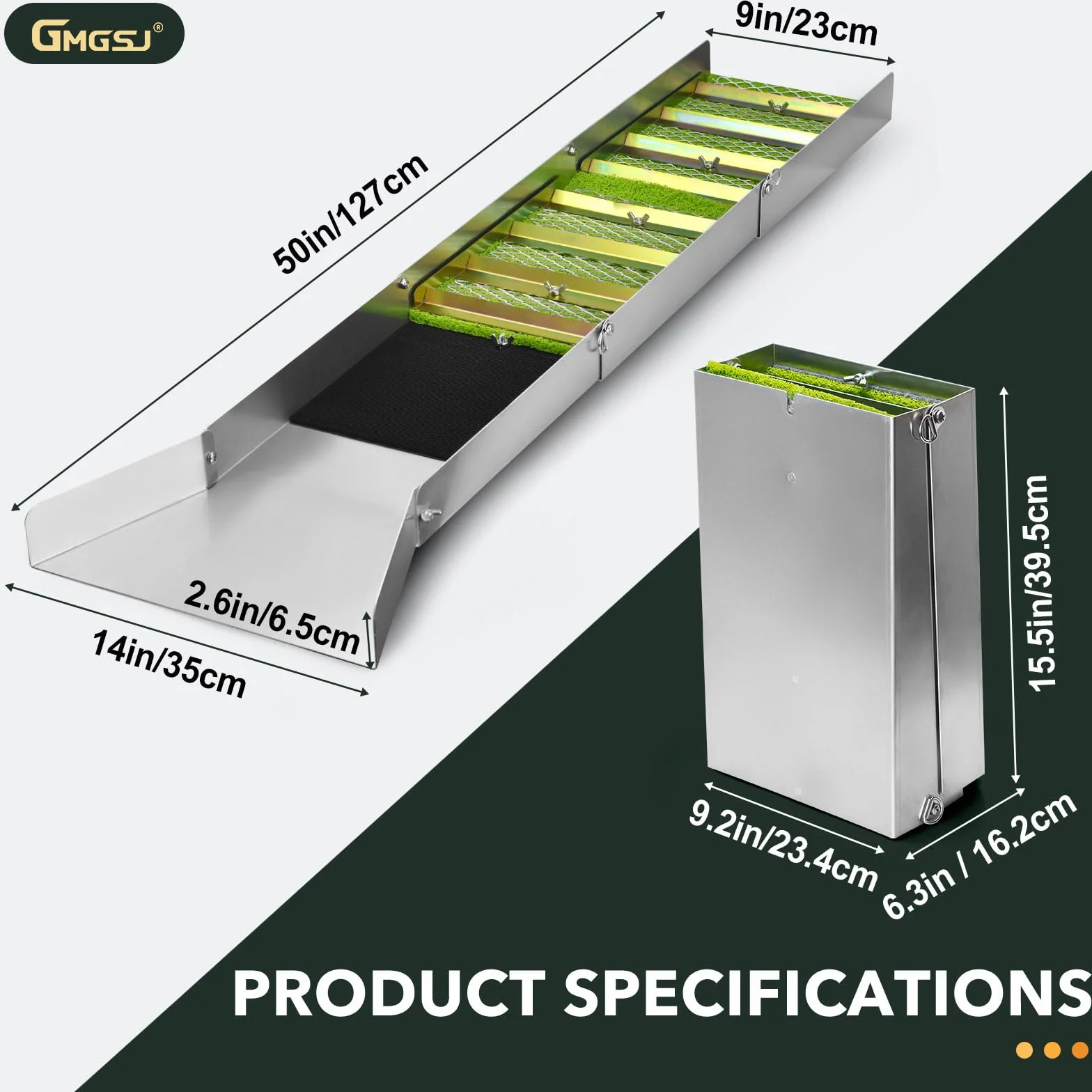 Caja de esclusa para minería de oro, caja plegable de aleación de aluminio de 50 pulgadas, cajas de esclusas doradas portátiles, equipo ligero de prospección de oro, caja de esclusa con musgo de