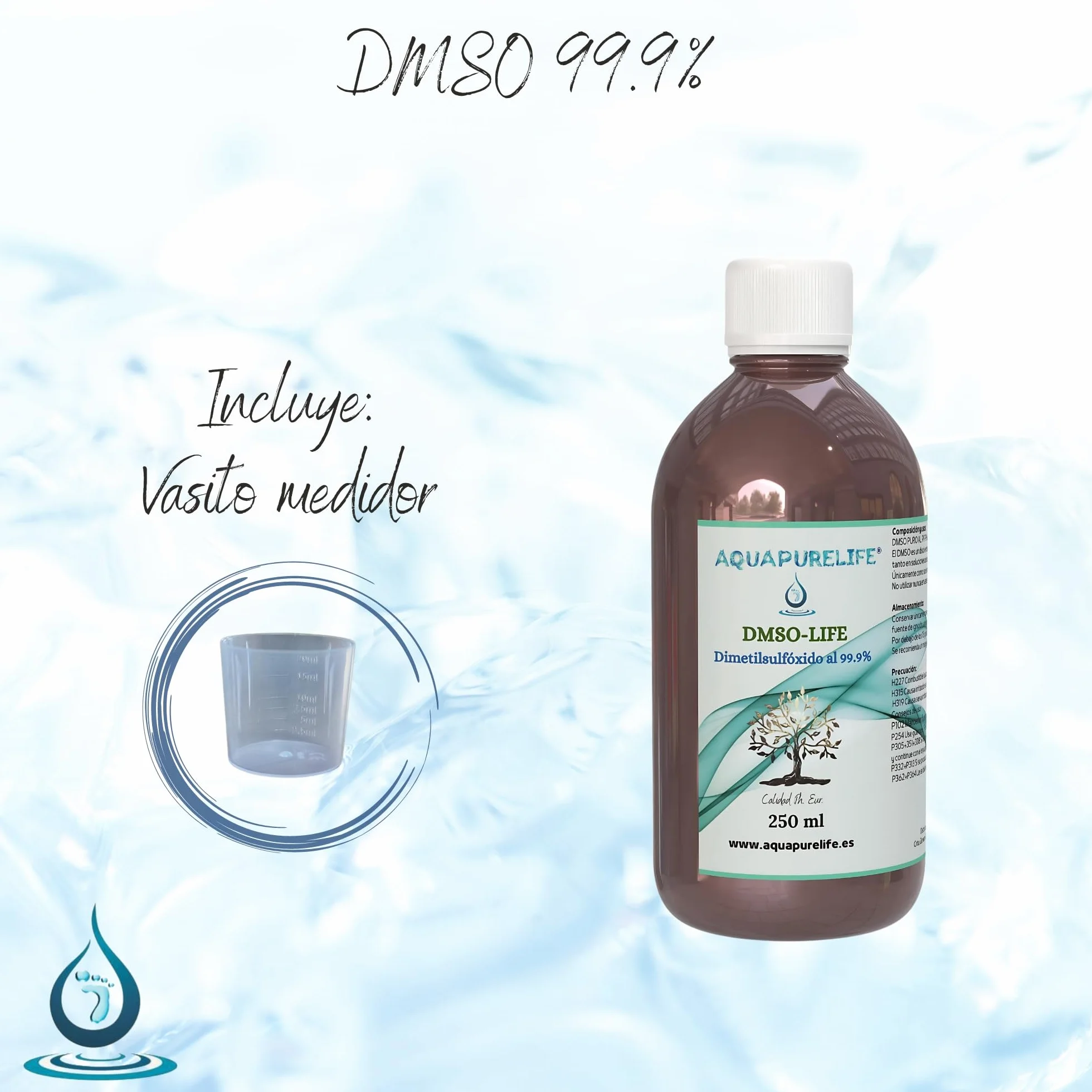 DMSO al 99,9% puro 250ml en botella cristal ámbar con gotero