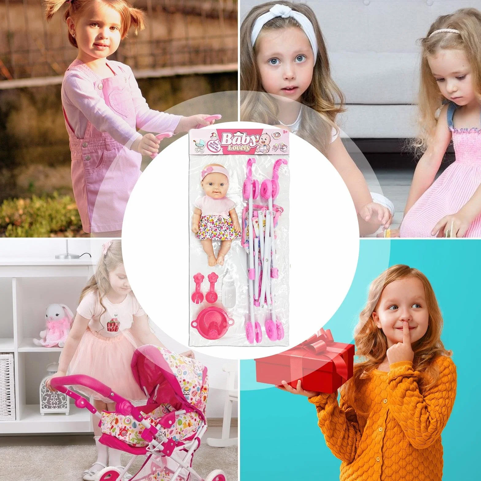 Conjunto De Cochecito De Muñeca Para Niños, Accesorios De Juego De Simulación Realista, 10 Pulgadas