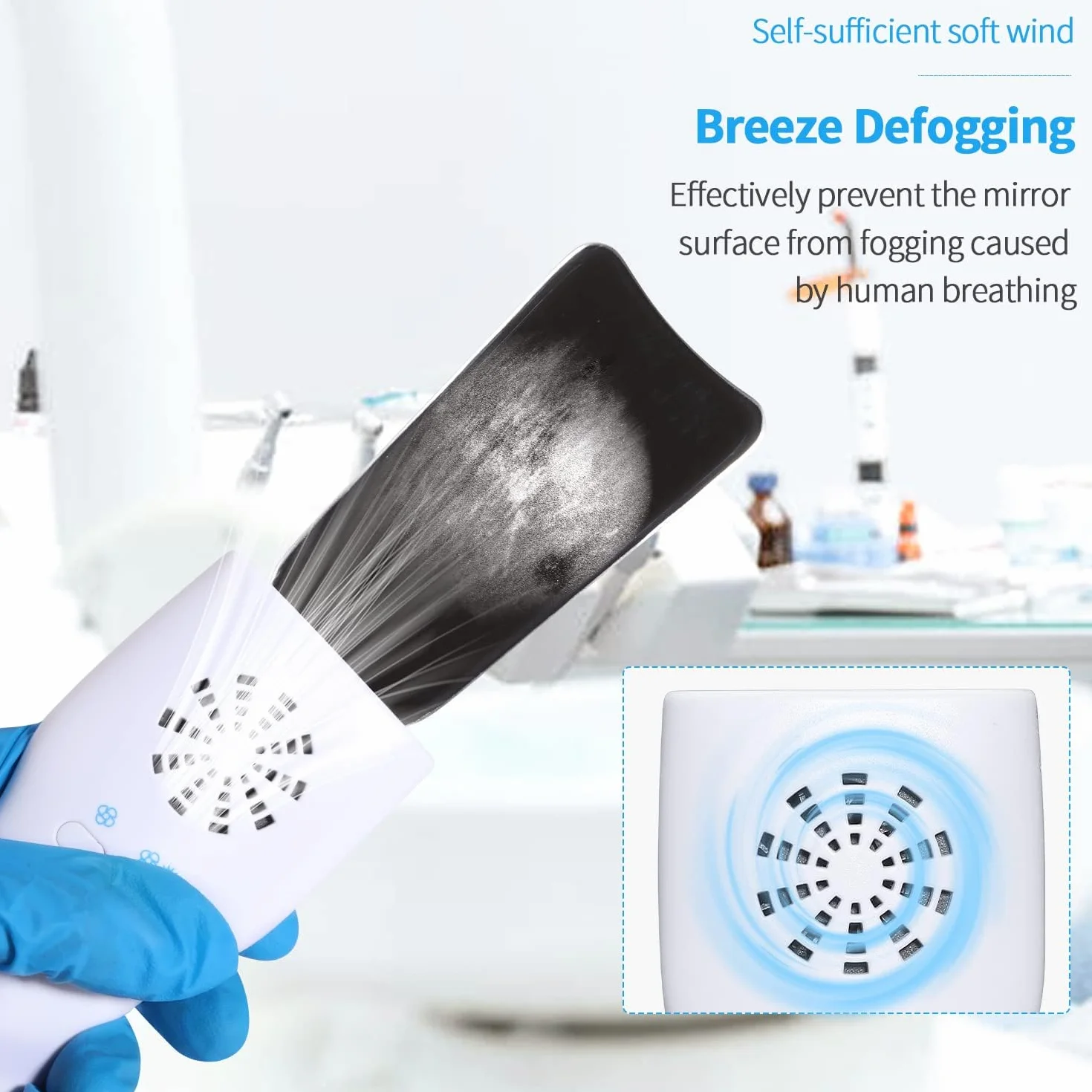 Espejo de fotografía dental sin niebla, espejo LED intraoral con cargador inalámbrico y ventilador, 4 espejos