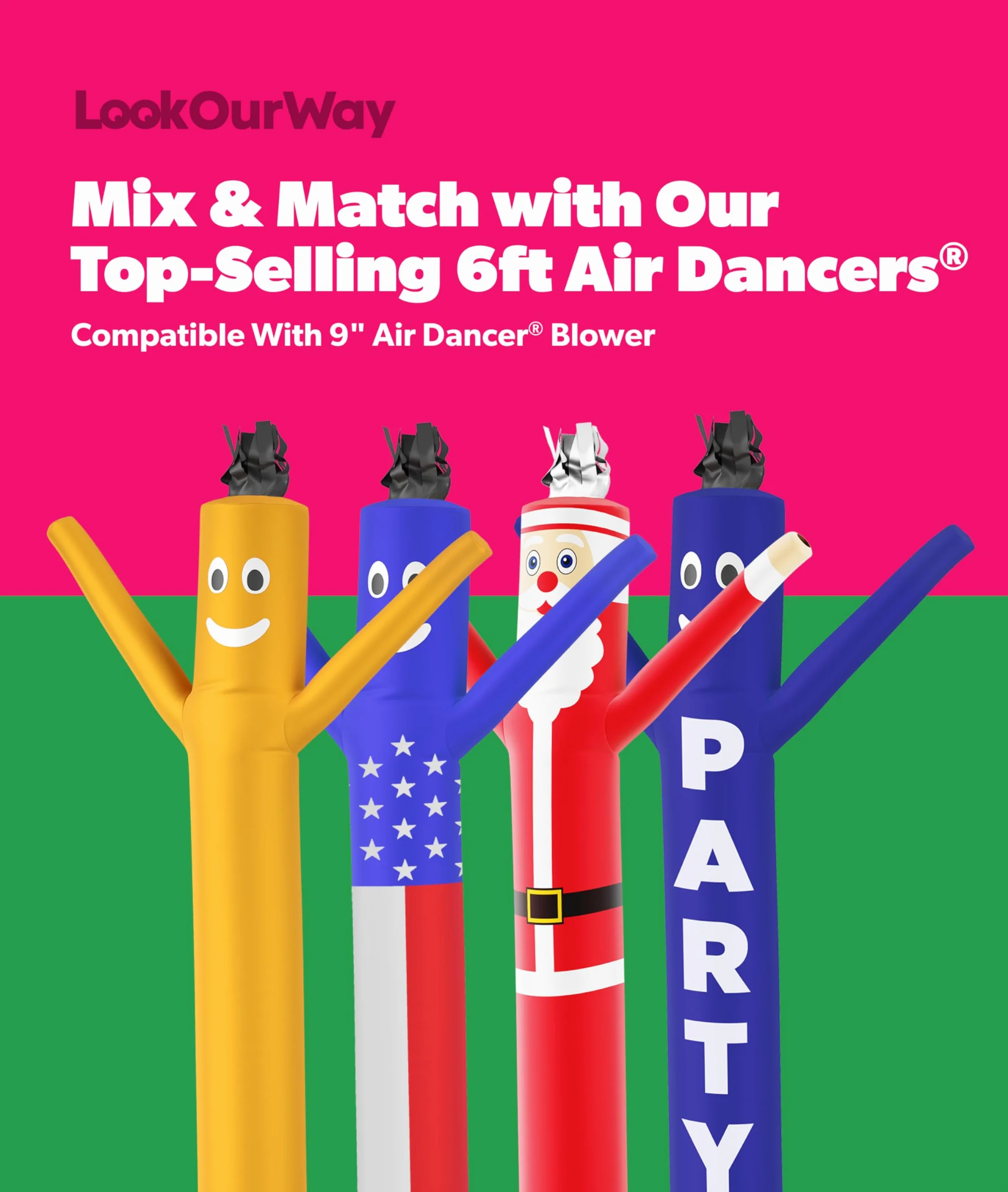 LookOurWay Air Dancers Wacky Waving - Tubo inflable de 7 pies de alto, publicidad, bailando, con soplador de bailarín del cielo, color rojo