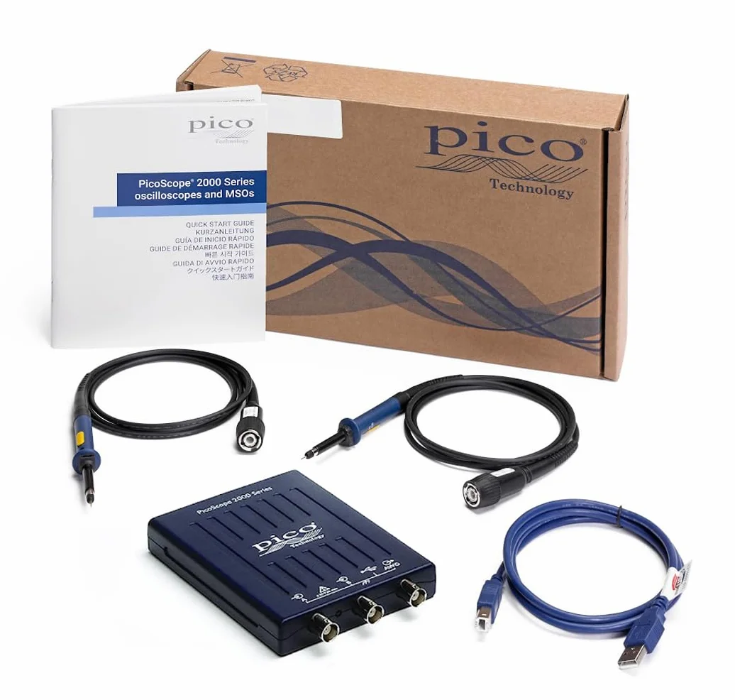 Pico Technology PicoScope 2204A Kit de Osciloscopio USB Digital 2 en 1 Portatil, 10 MHz, 2 canales, con sondas y PS7 software