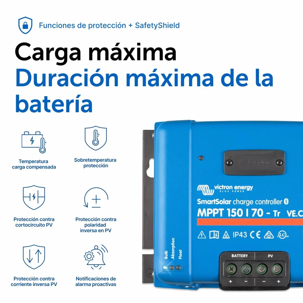 Victron Energy SmartSolar MPPT Tr VE.Can 150V 70 amperios 12/24/36/48-Voltios Controlador de Carga Solar (Bluetooth)