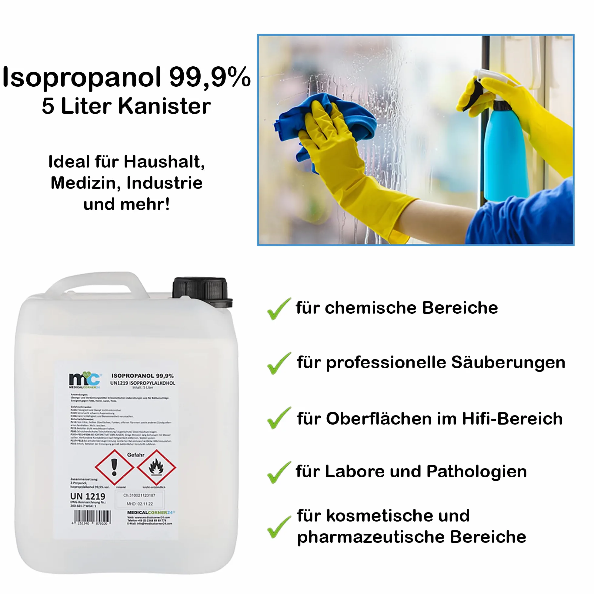 Medicalcorner24 Isopropanol 99,9% isopropylalkohol 2 x 5 l Bidón, Alcohol