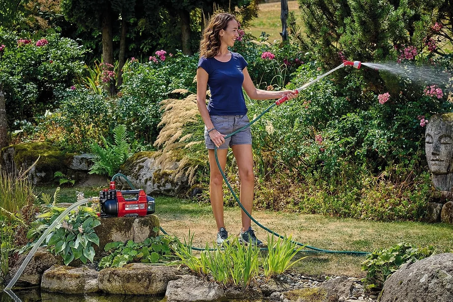 Einhell Bomba de jardín con batería AQUINNA 18/28 Power X-Change (18 V, caudal máx. 2800 l/h, máx. 25 m de altura de impulsión, modo ECO/BOOST, protección contra heladas y sobrecargas, sin batería)