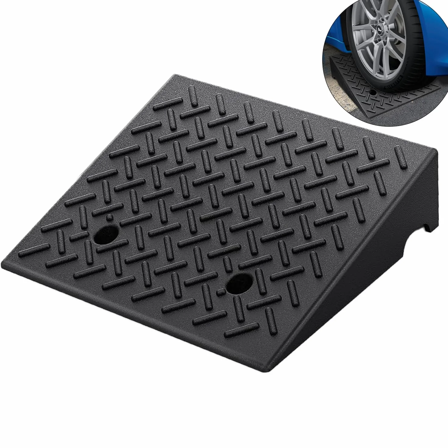 Rampa de goma de 19.6 x 19.6 x 5 pulgadas, rampa de umbral de goma resistente, rampa portátil para acera, coches, motocicletas, sillas de ruedas, remolques, scooter, cortacésped, muelle de carga