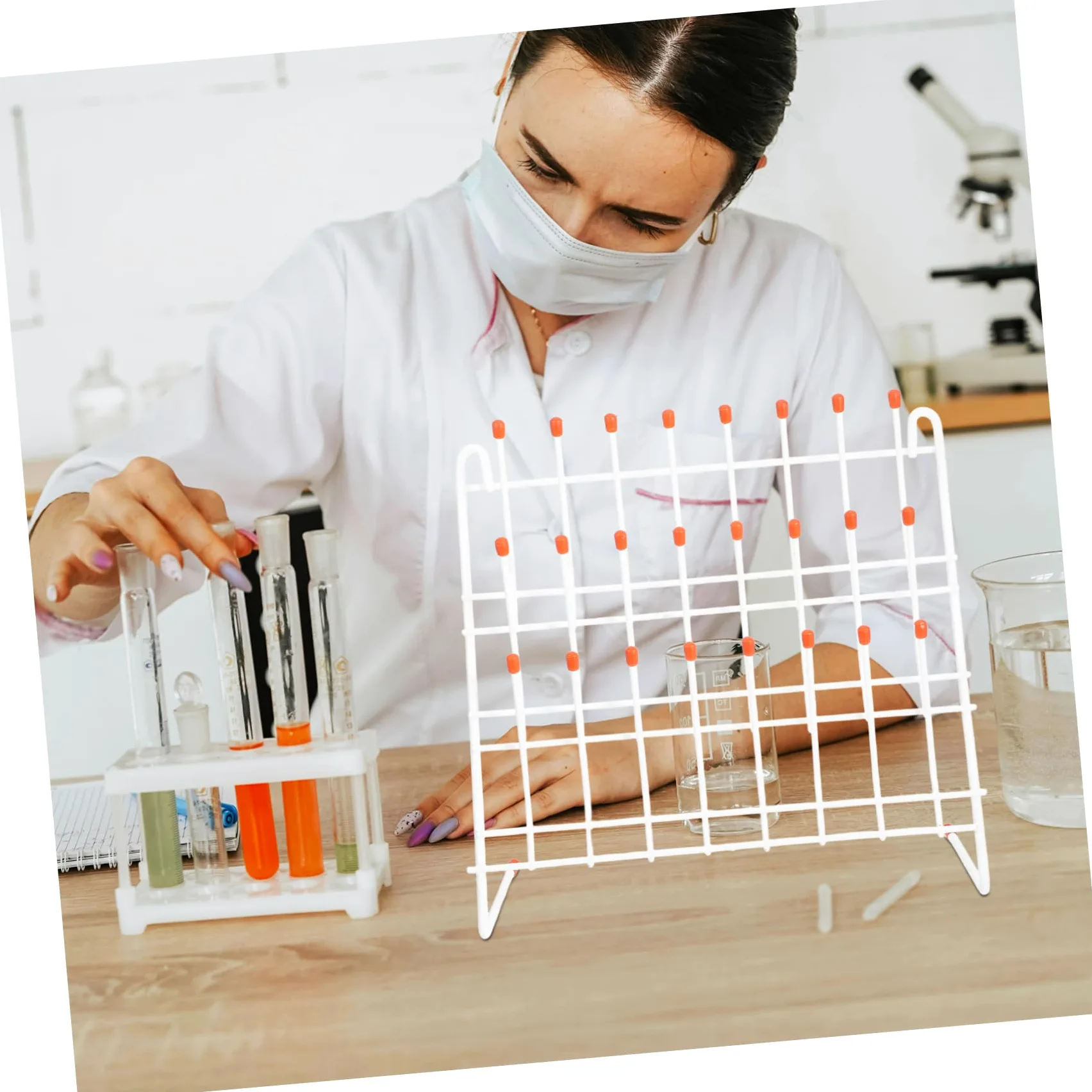 Gradilla de Secado para Tubos de Prueba y Vasos de Laboratorio, Hierro Blanco, Ligera, Fácil de Transportar y Guardar, para Universidades y Compañías
