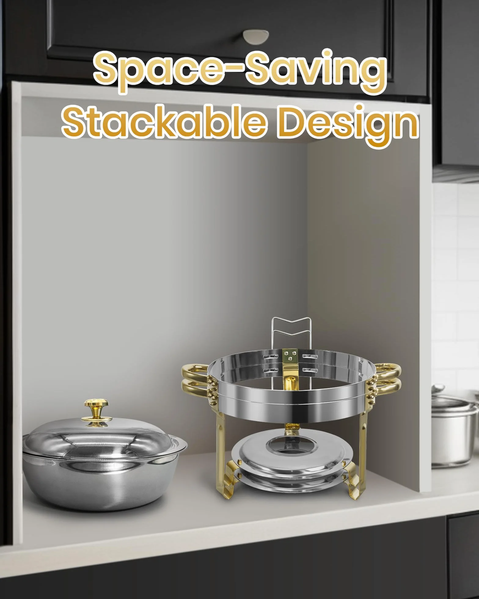 Chafing Dish Buffet Set 6L 2 Unidades Fuentes Redondas de Acero Inoxidable Oro y Plata con Porta Tapas