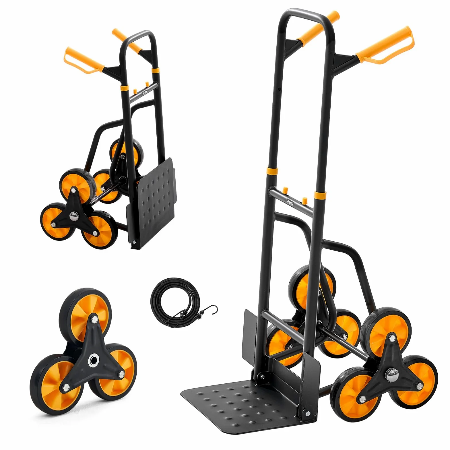 VEVOR Carretilla para Subir Escaleras Carga de 200 kg, Carro de Escalera Plegable con Asa Telescópica, 6 Ruedas y 2 Cuerdas Elásticas, para Transporte, Almacén, Centro Comercial, Mudanzas, Oficina