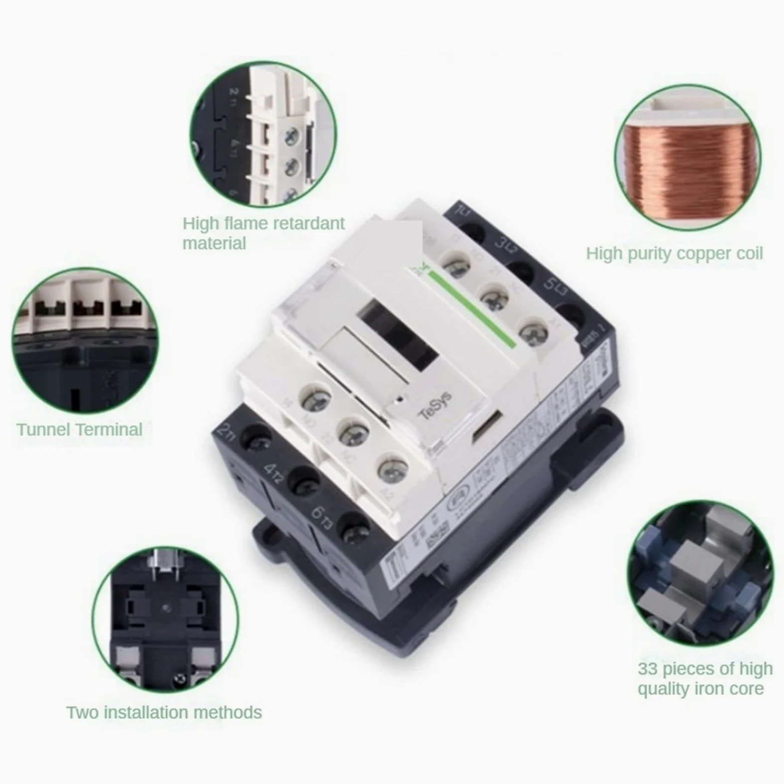 Contactor trifásico de 220 V CA, 3 Polos, 50/60 Hz, 3P, Controlador Interruptor Montaje en riel, 1 NA, NC, Voltaje Bobina: 24, 110, Unidad(Lc1d32,24V)