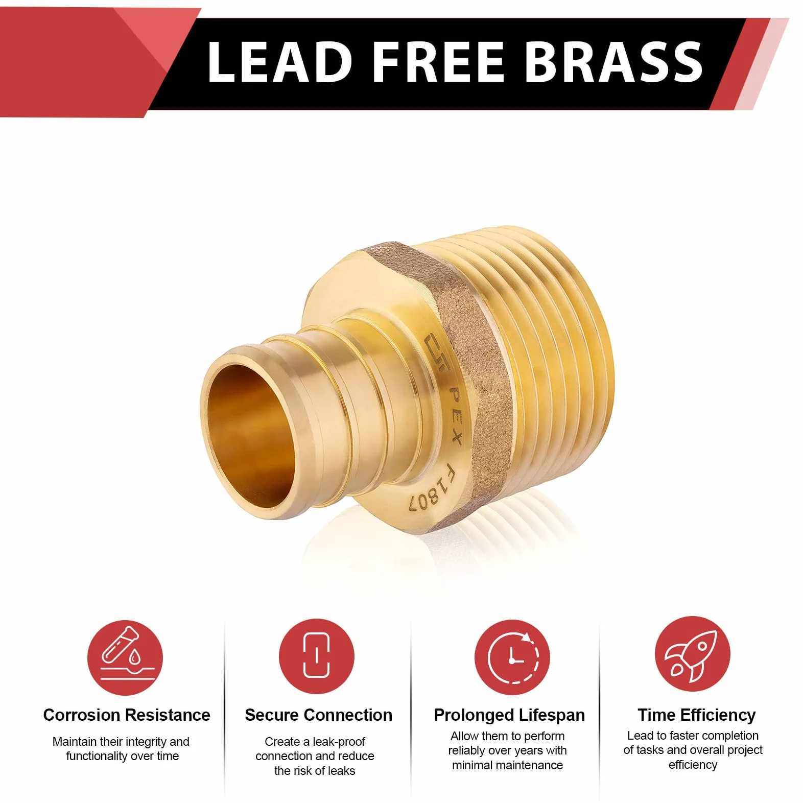 EFIELD PEX - Adaptador macho NPT de 1 pulgada x 1 pulgada (sin plomo), 5 piezas (5 unidades)