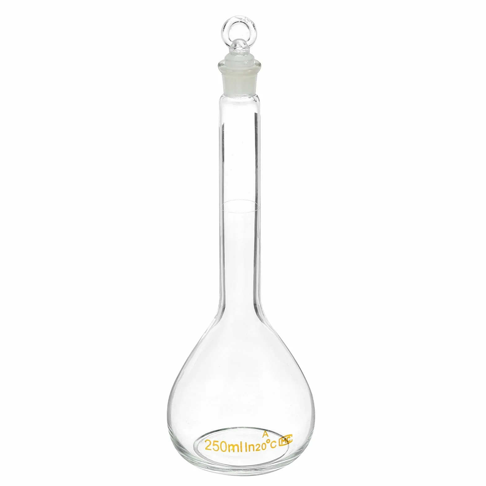 Matraz Volumétrico de 250 ml, Vidrio Borosilicato 3.3 con Tapón, Graduado Transparente
