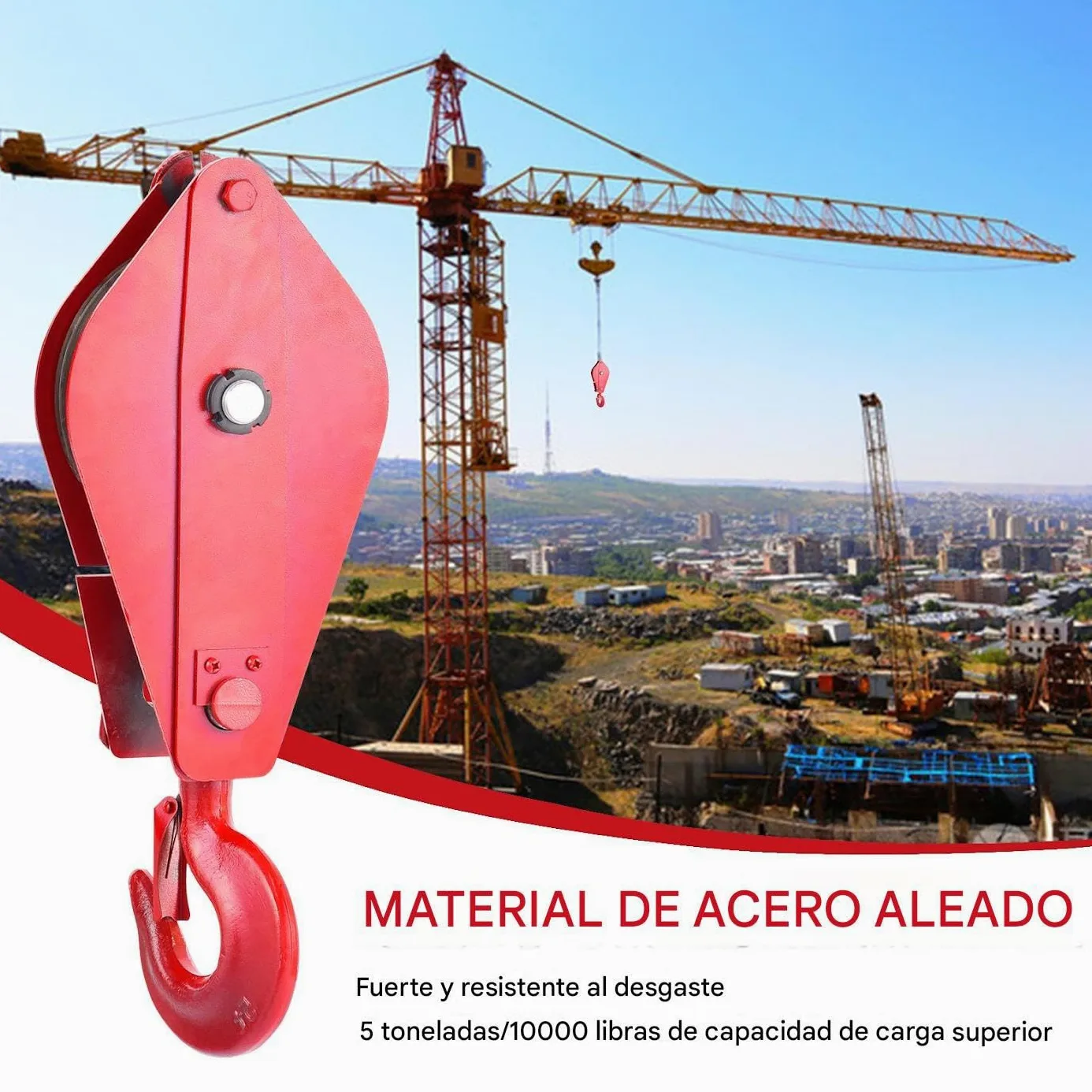 Bloque de polea del cabrestante, polea con gancho,Polea de elevación de 5 toneladas de elevación con gancho - Bloque de rodamiento de cuerda de acero de aleación por cuerda de alambre de 18.5 mm, grúa