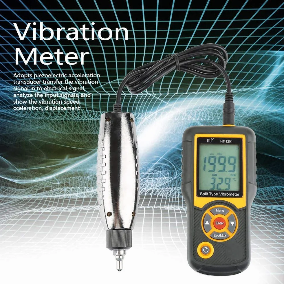 Walfront Medidor de Vibración Digital de Alta Precisión Tipo Dividido, Medidor De Vibración Vibrómetro de Aceleración 0, 1 – 199, 9 M/s2