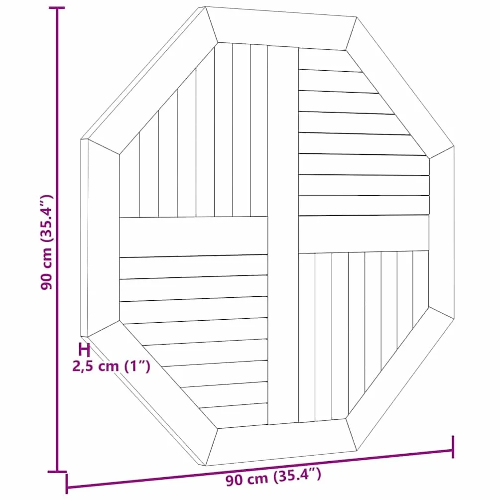 vidaXL Tablero de Mesa Octogonal de Madera Maciza de Teca 90x90x2,5 cm, Superficie de Mesa, Tablero de Mesa de Repuesto, Tablero de Muebles de Madera