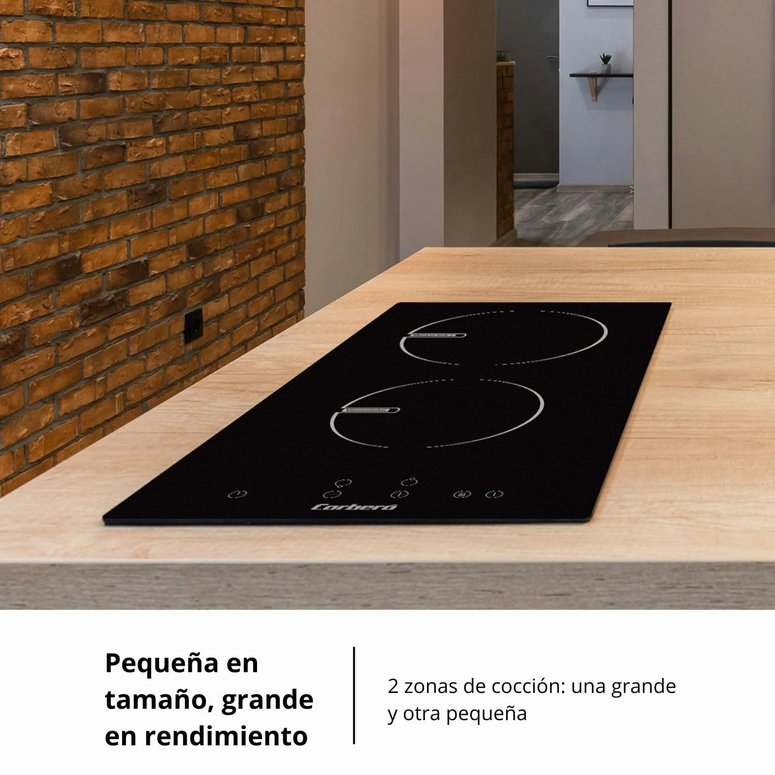 Corberó Placa de Inducción 2 zonas 29 cm 3680W Control Táctil Booster Temporizador Bloqueo Seguridad
