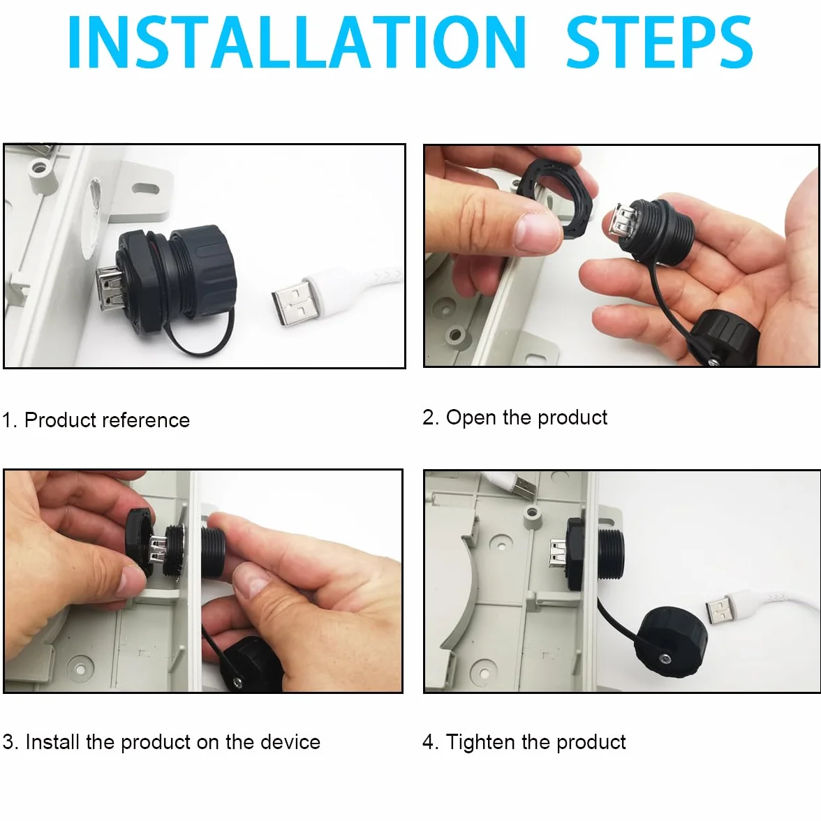 CTRICALVER Conector USB impermeable hembra montaje en panel USB 2.0 industrial con tapa