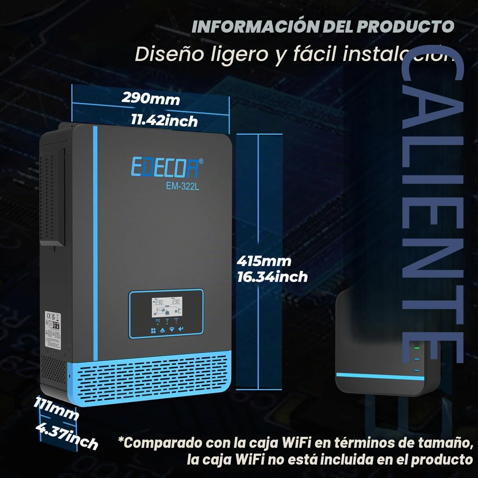EDECOA Inversor híbrido 24v 3200w 220v 230v 3200VA, Cargador Solar MPPT 60A Onda Pura 30-150Vdc Off-Grid BMS Comunicación Cargador de batería Prioridad de Red Regulador de Carga Solar