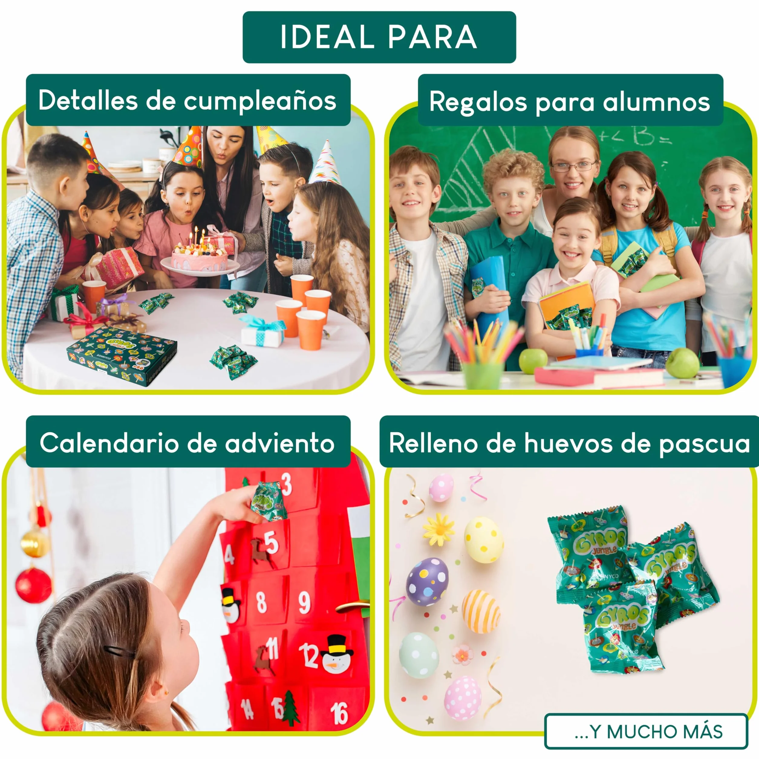 BONNYCO Peonza Madera Animales Jungla, Pack 40 Regalos Cumpleaños Niños