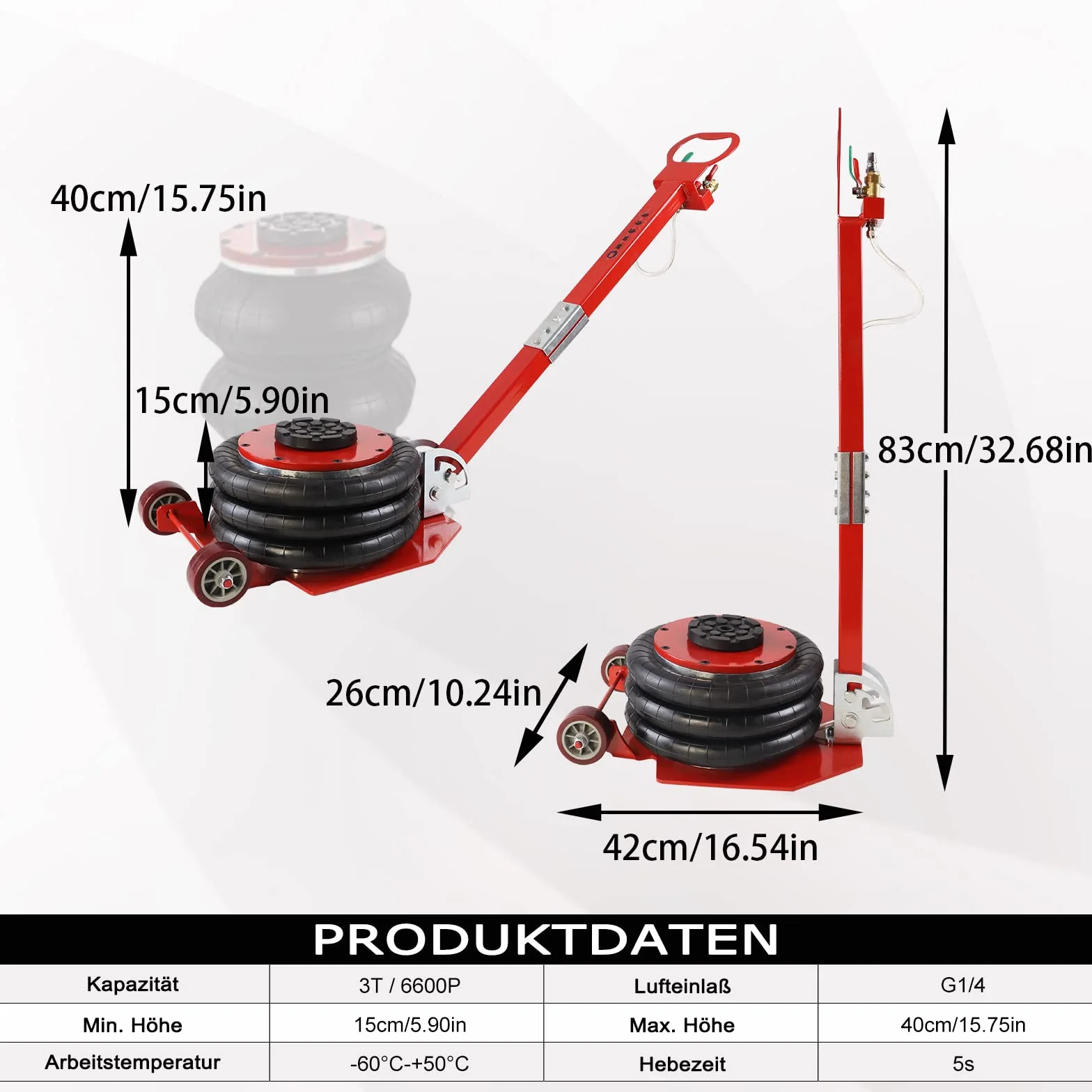 YRHome 3T/6600Lbs - Gato neumático para coche con aire comprimido, altura de elevación 150-400 mm, plataforma elevadora para reparación y maniobras