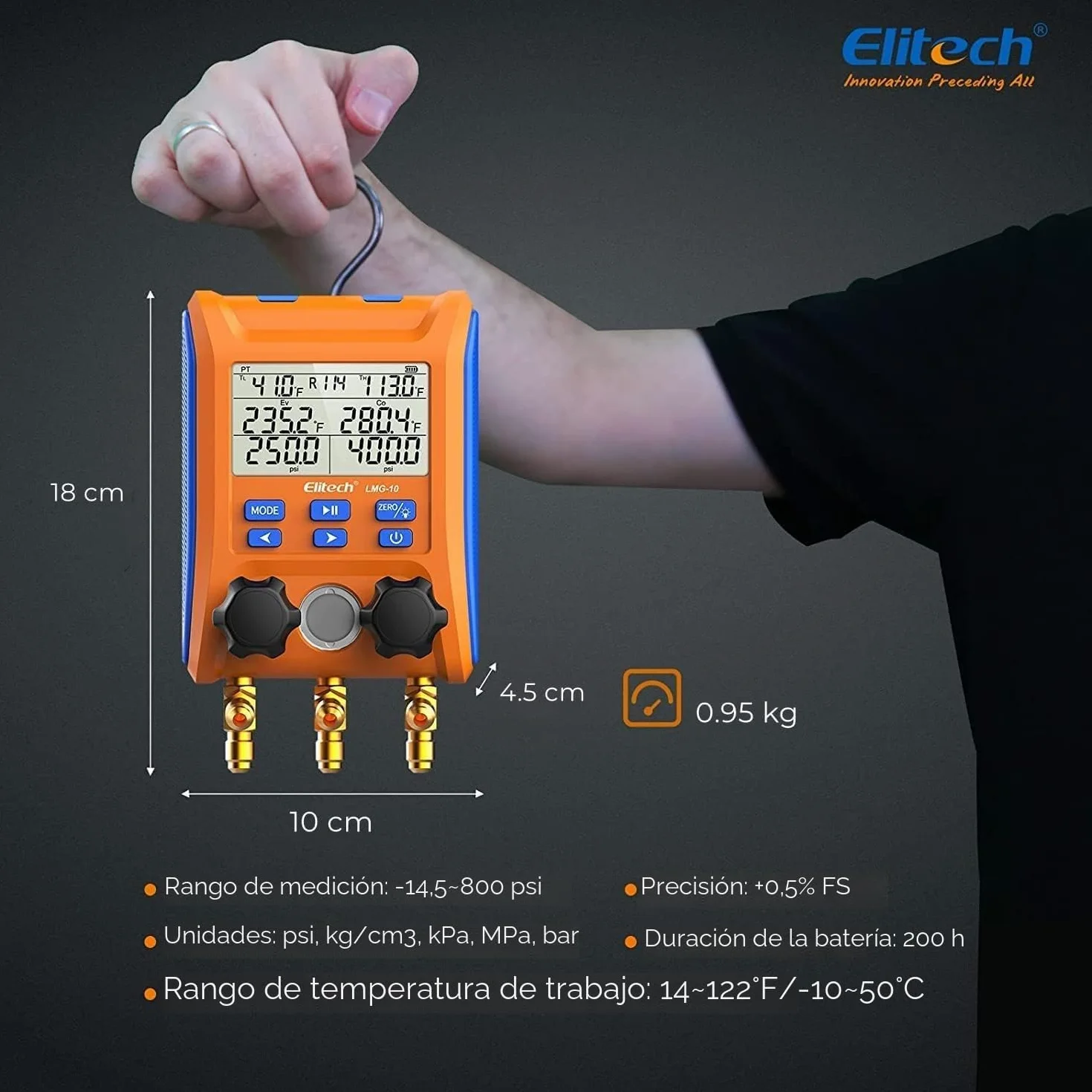 Elitech Juego de Manómetros Digitales de Refrigeración LMG-10, Alta Precisión, HVAC