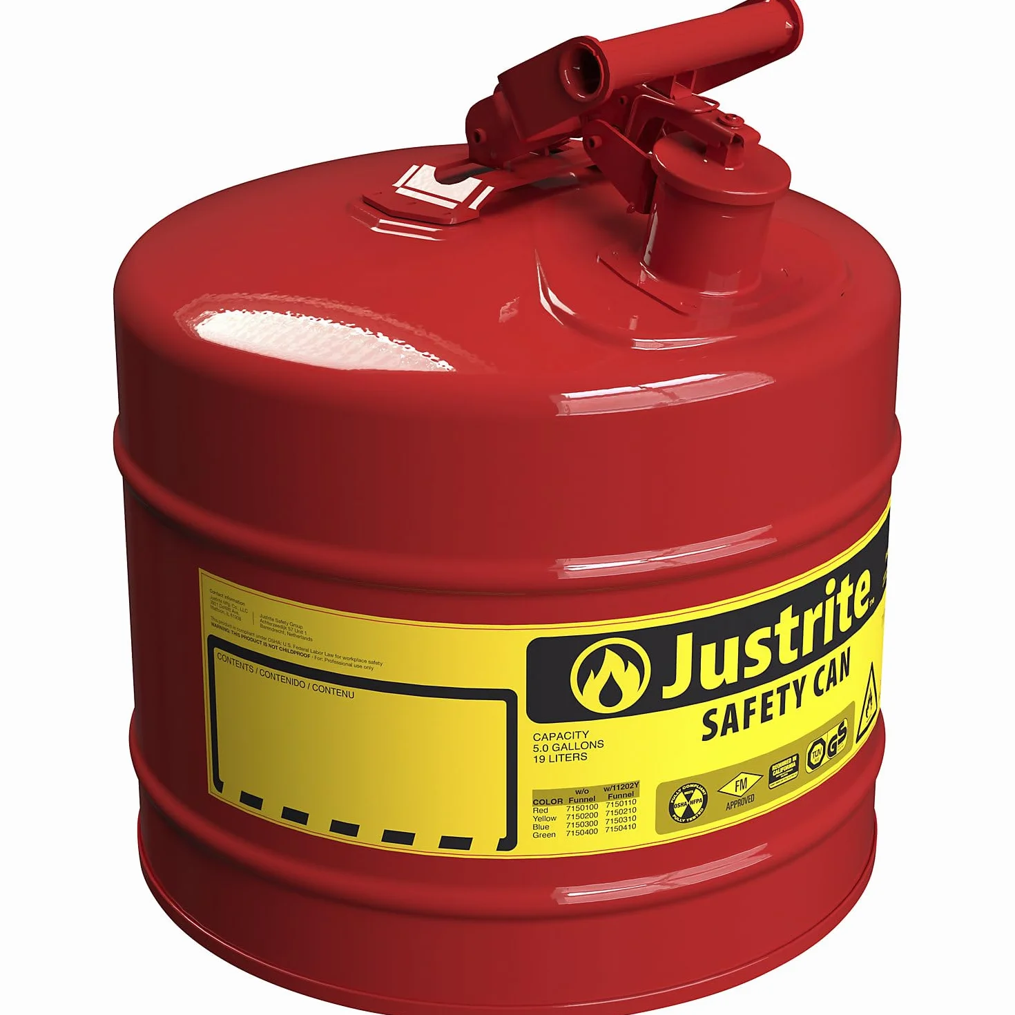 JustRite 7150100z tipo I acero galvanizado inflamable Seguridad puede, Capacidad 19 L, rojo