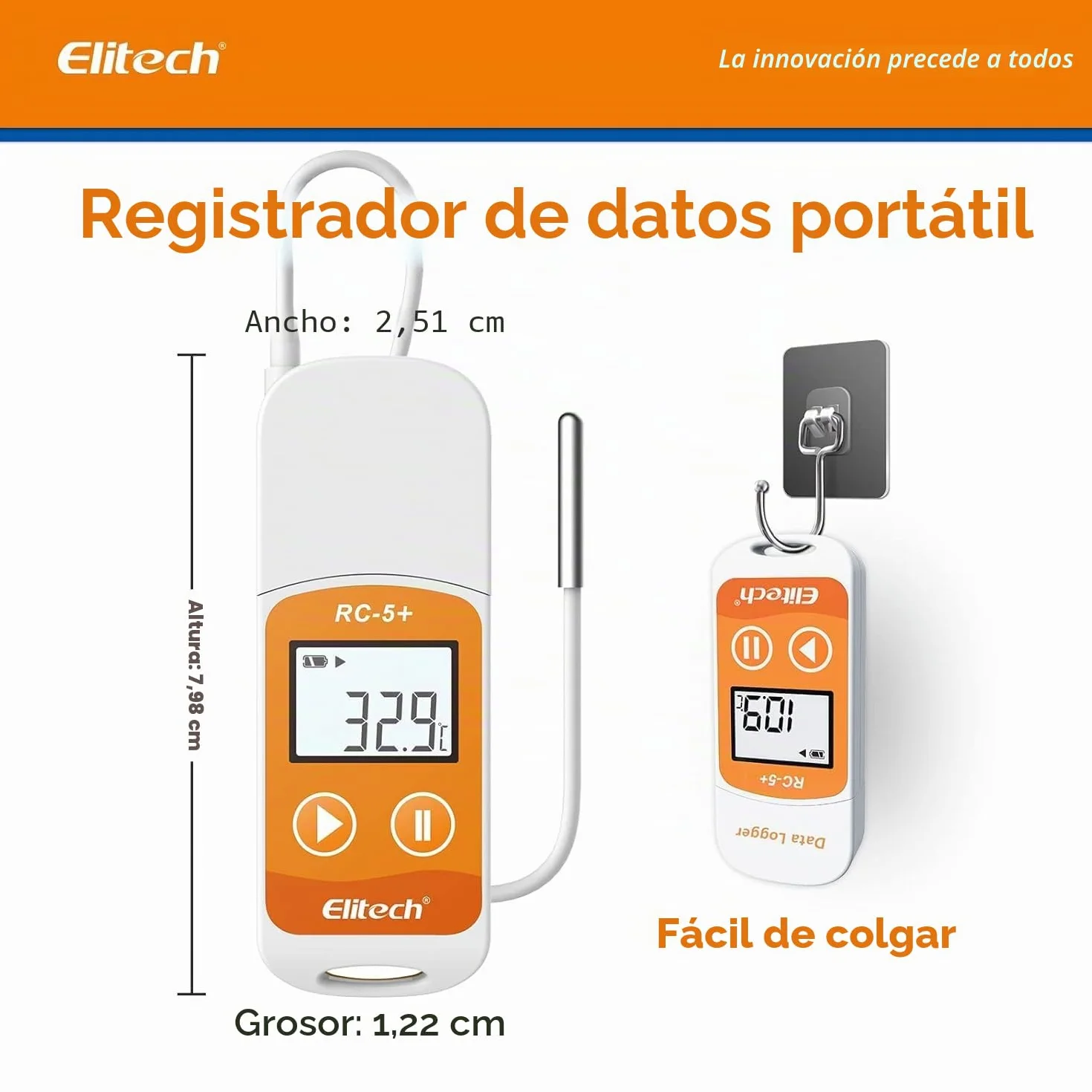 Elitech RC-5+TE Registrador de Datos de Temperatura USB, Alta Precisión, 32000 Puntos, PDF&CSV