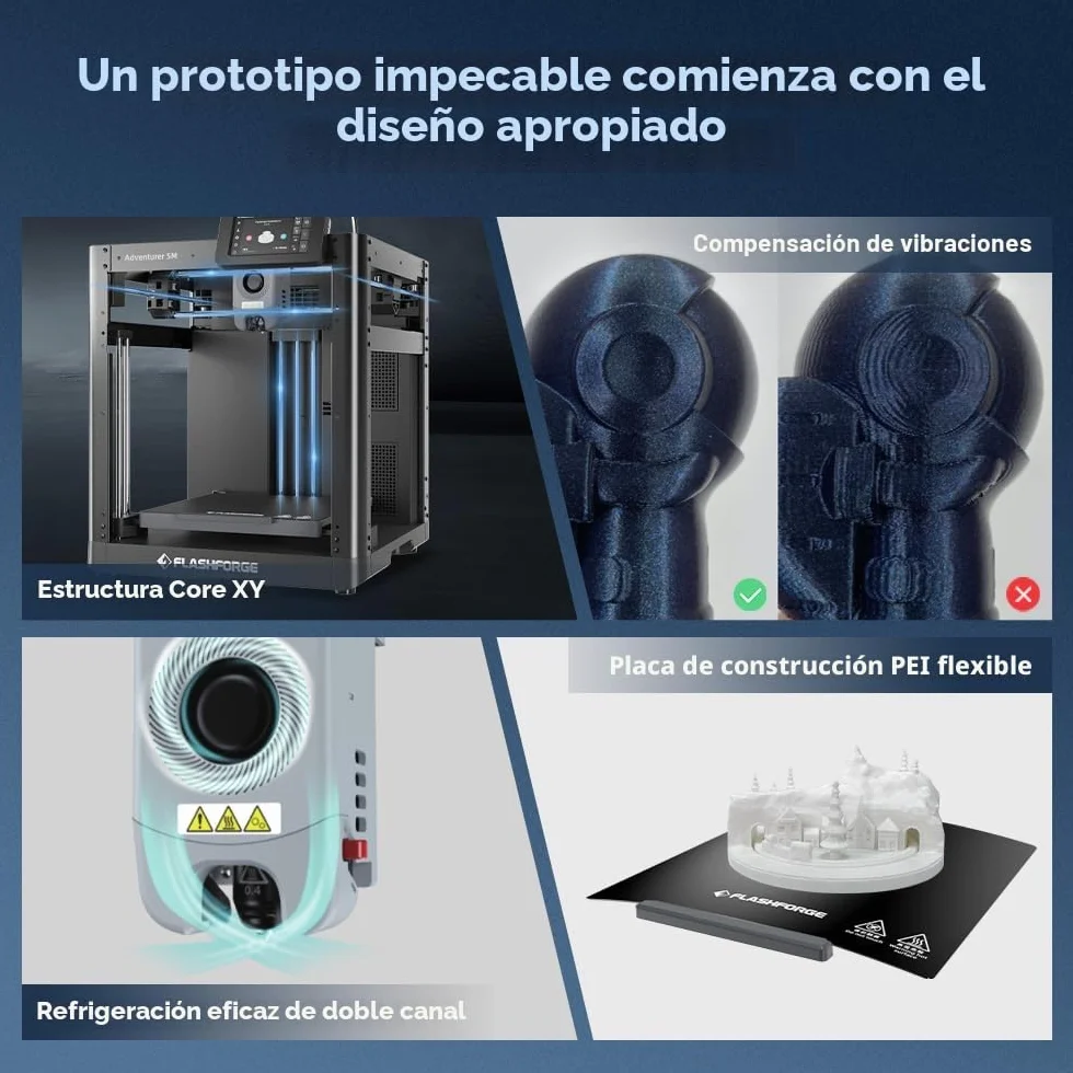 FLASHFORGE Adventurer 5M Impresora 3D, Lleno Calibración-Auto, Imprimir 1-Clic Máx. 600mm/s Velocidad, Todo-Metal CoreXY Estructura Impresión precisa, Fácil Mantenimiento Boquilla, Tamaño220x220x220mm