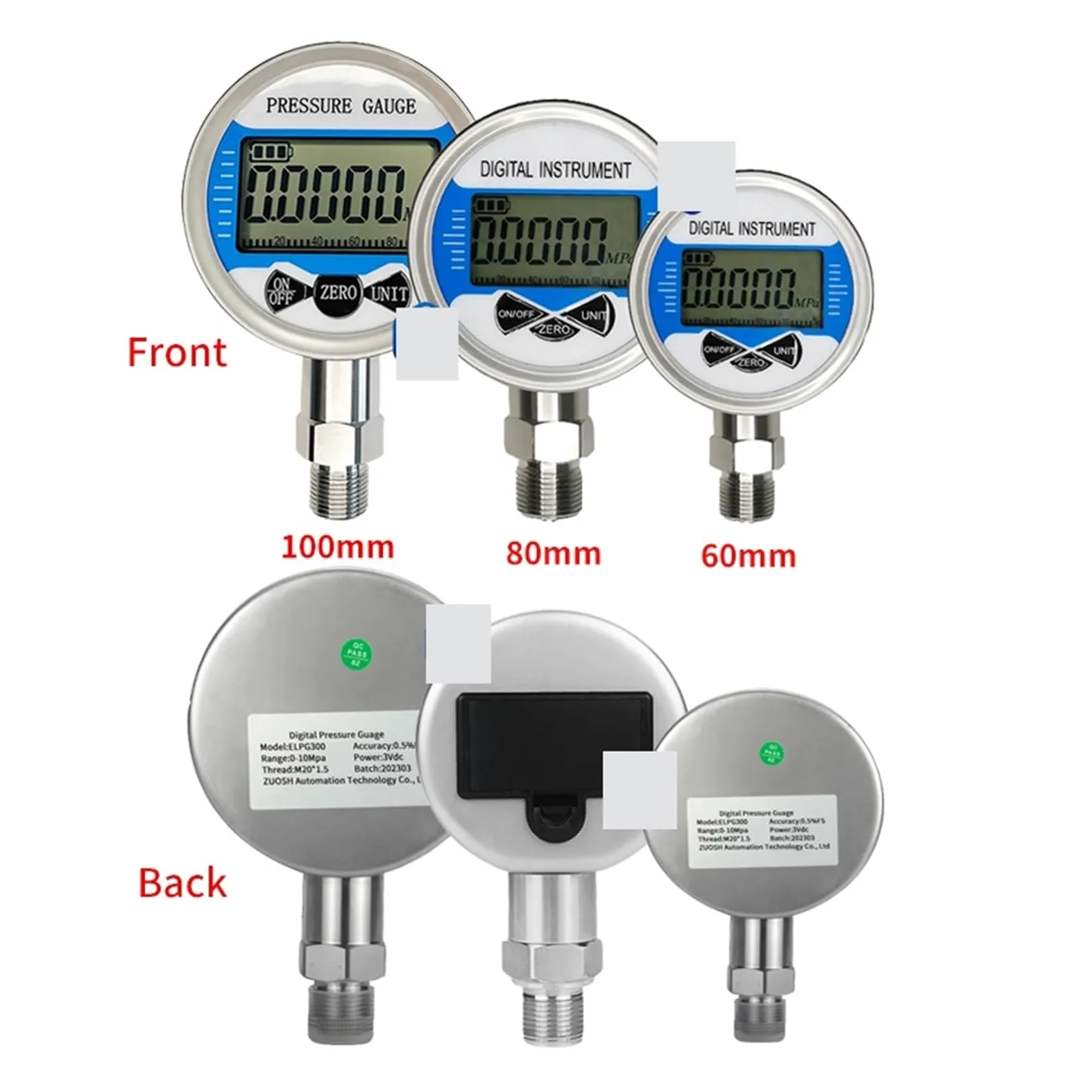 Medidor de Presión Manómetro digital de barra inalámbrica Mpa Psi, manómetro presión agua, combustible líquido, aire, 100Mpa, baja(80mm dial diameter,0-10Mpa)