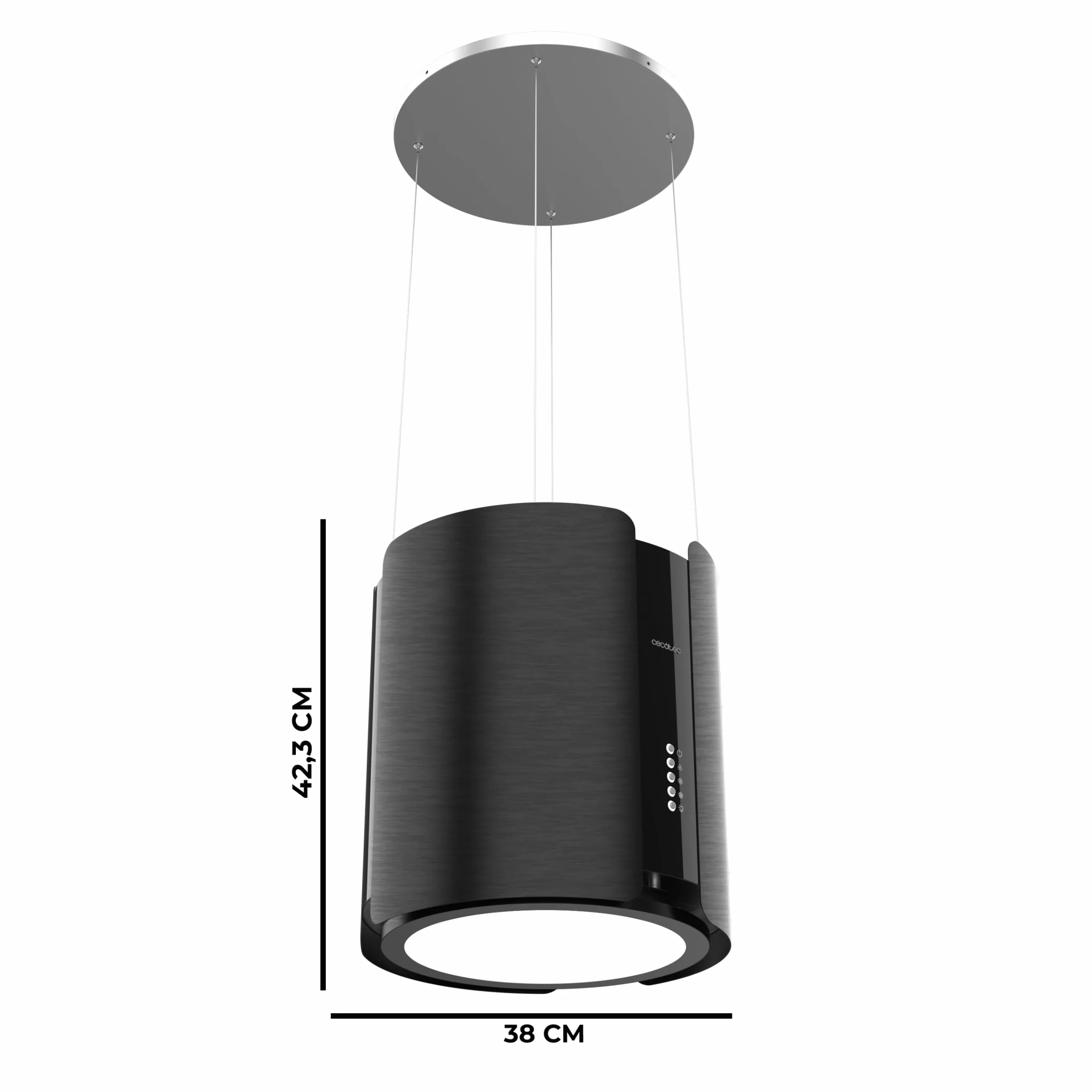 Cecotec Campana Extractora Isla Redonda 38cm Bolero Flux CRE 385500 Black A+, Succión 591,2 m³/h, Motor DC