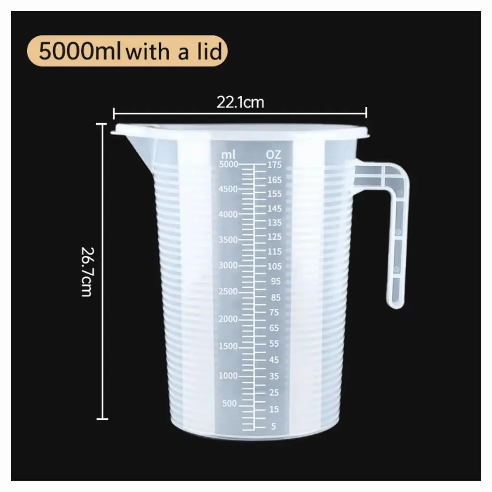 Vaso medidor graduado transparente de gran capacidad: vaso de laboratorio de plástico con tapa for mediciones precisas(5000ml(with a lid))