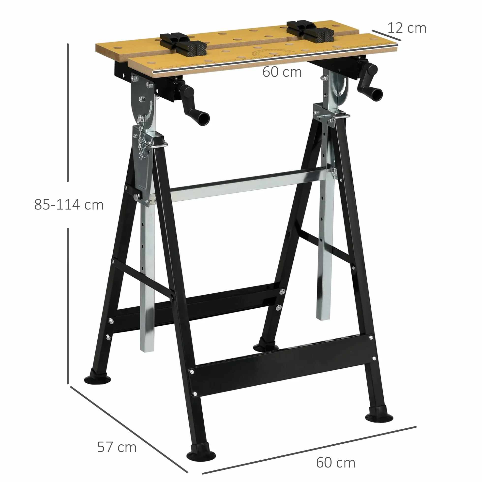 HOMCOM Banco de Trabajo Ajustable en Altura 65x57x85-114 cm Madera Natural y Negro
