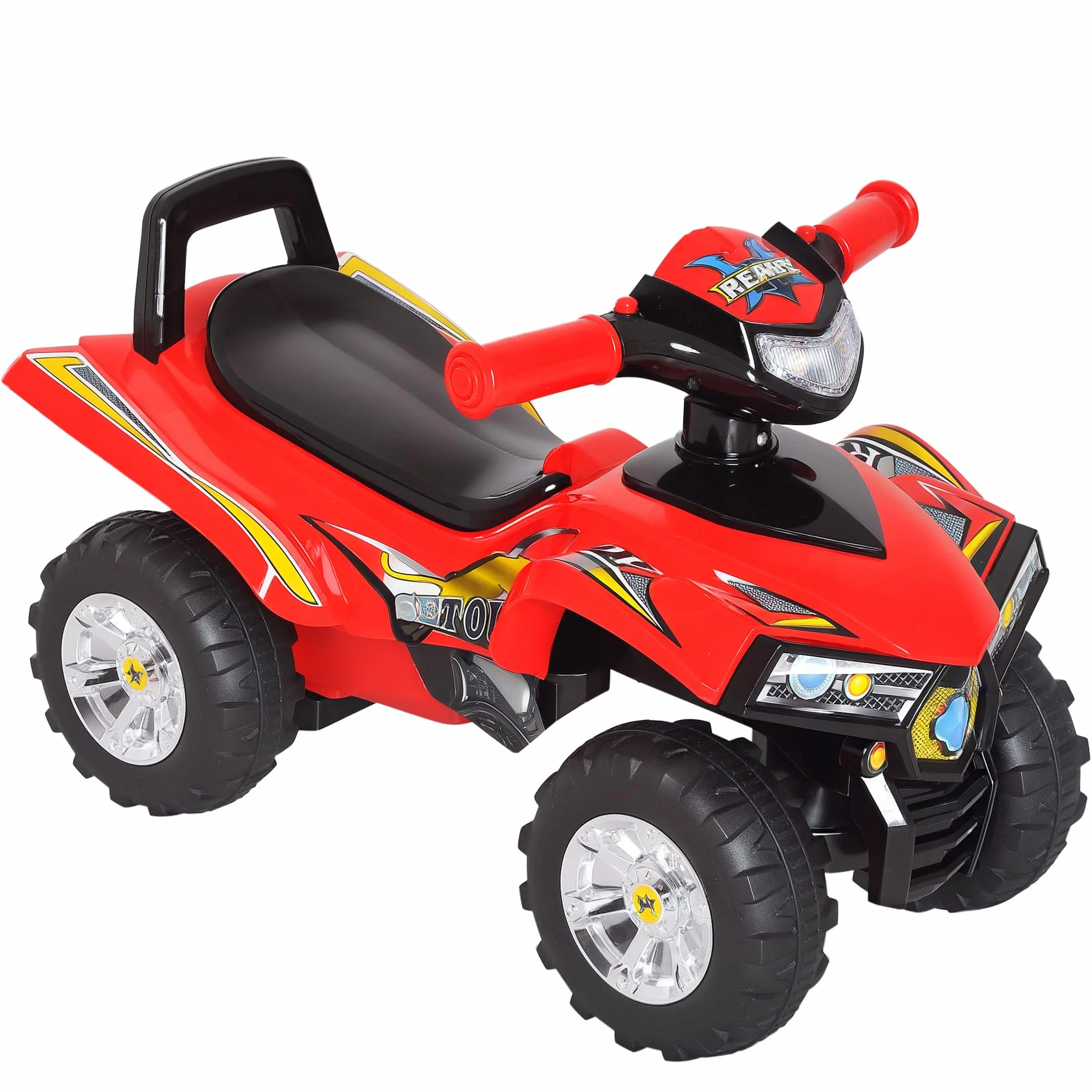 HOMCOM Quad Correpasillos Infantil Coche sin Pedales para Bebé Juguete Andador Estilo Carrera con Bocina Música Luces 60x38x42cm