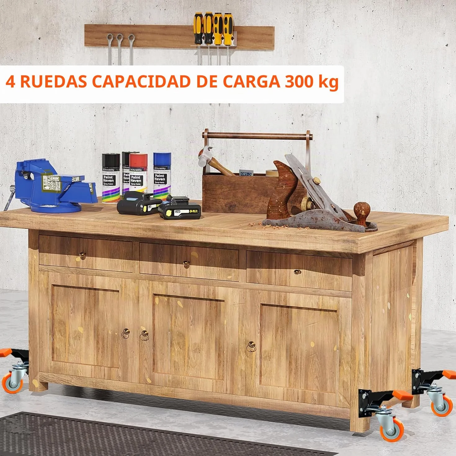 Ruedas para banco de trabajo 65 mm juego 4 ruedas giratorias elevación descenso 300 kg