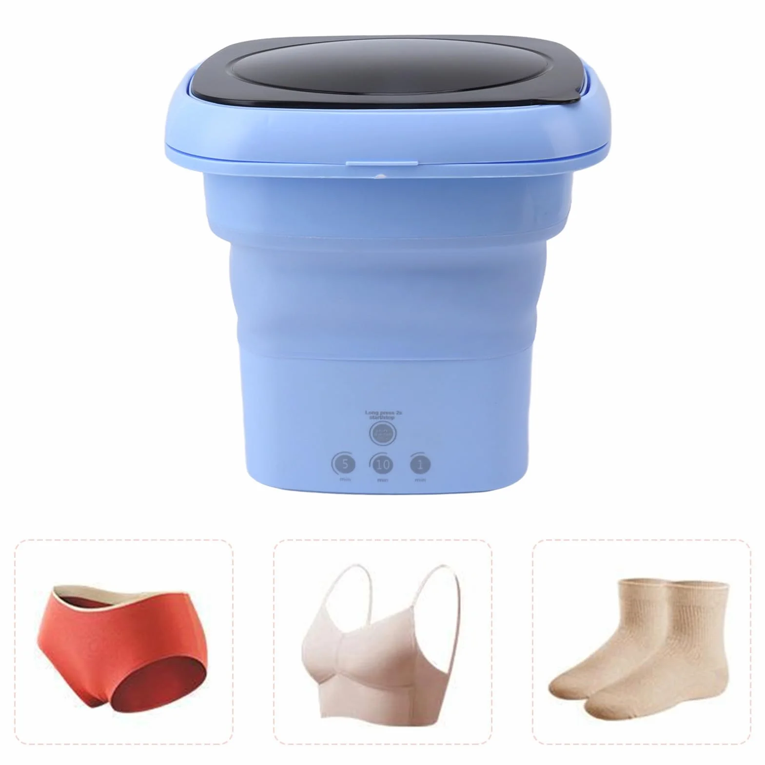 Mini Lavadora Portátil Plegable Motor Alta Velocidad para Viajes RV Apartamentos Azul