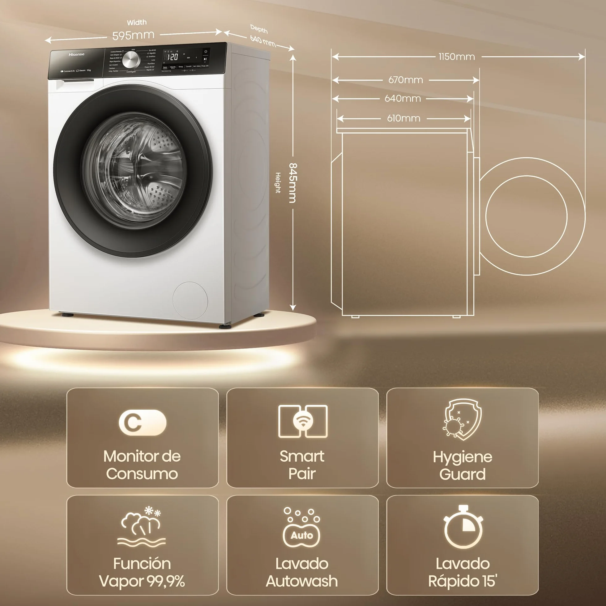 Hisense WF3S1243BW3 Lavadora 12 Kg 1400 RPM 19 Programas PureJet Blanco