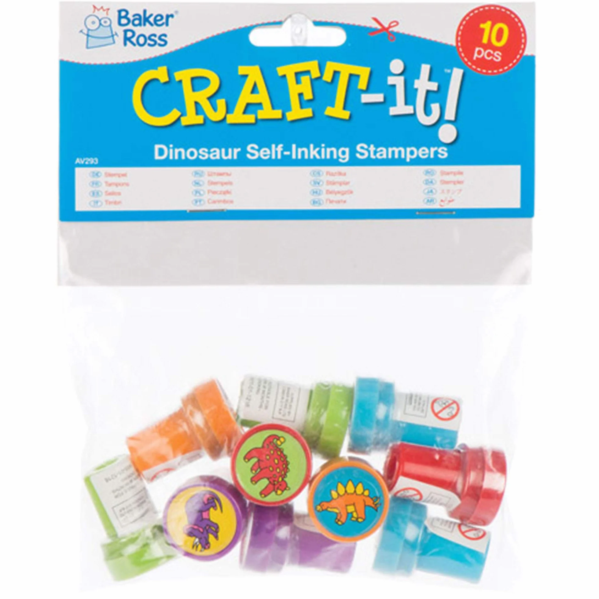 Baker Ross Estampadores Autoadhesivos de Dinosaurio para Manualidades Juguetes para Niños, Paquete de 10, 20 mm