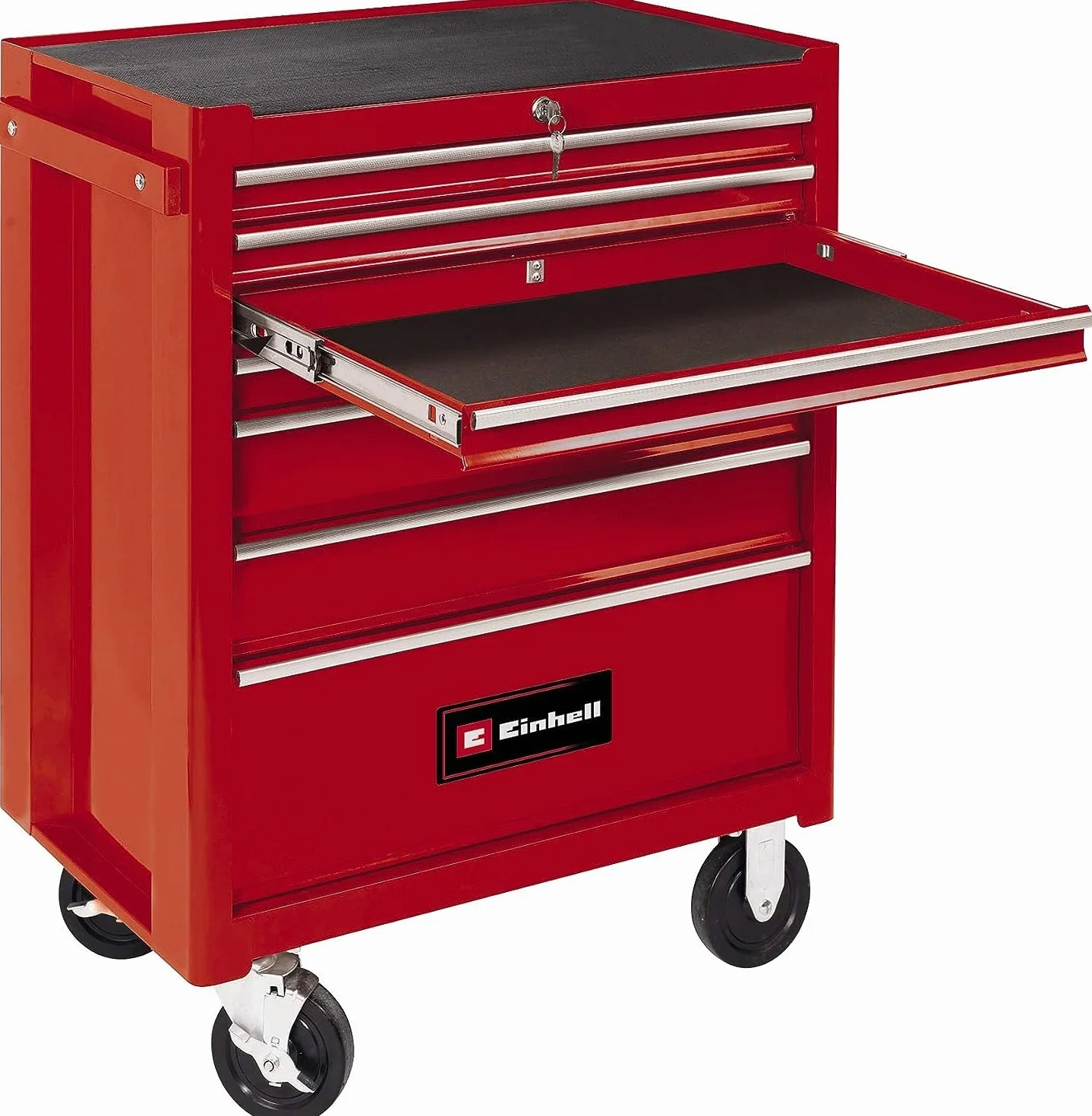 Einhell Carro de Taller TC-TW 150 (Carga máx. de 150 kg, 7 cajones Resistentes, montados sobre rodamientos de Bolas, Totalmente extraíbles, 4 Grandes Ruedas, Sistema de Enclavamiento antivolcado)