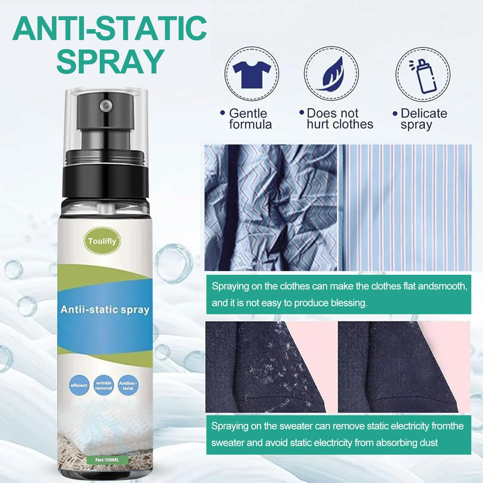 Spray Antiestático 100ml para Ropa y Muebles