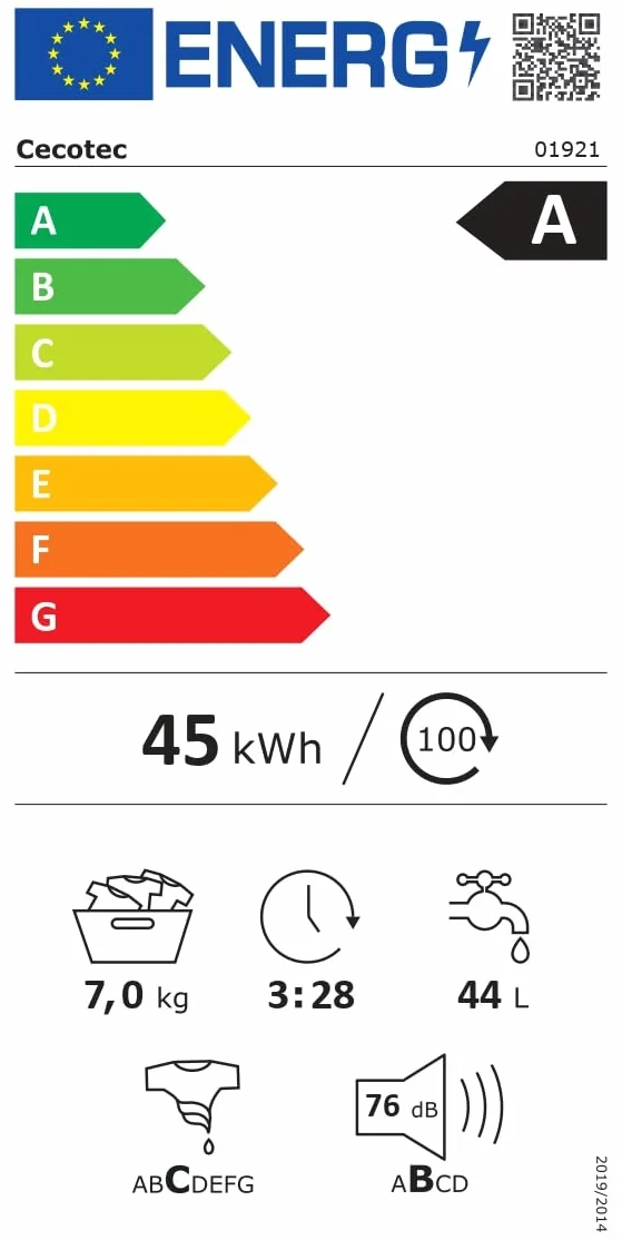 Cecotec Bolero Dresscode 7610 Lavadora Carga Frontal 7 kg 1400 rpm Clase A Motor Inverter Plus