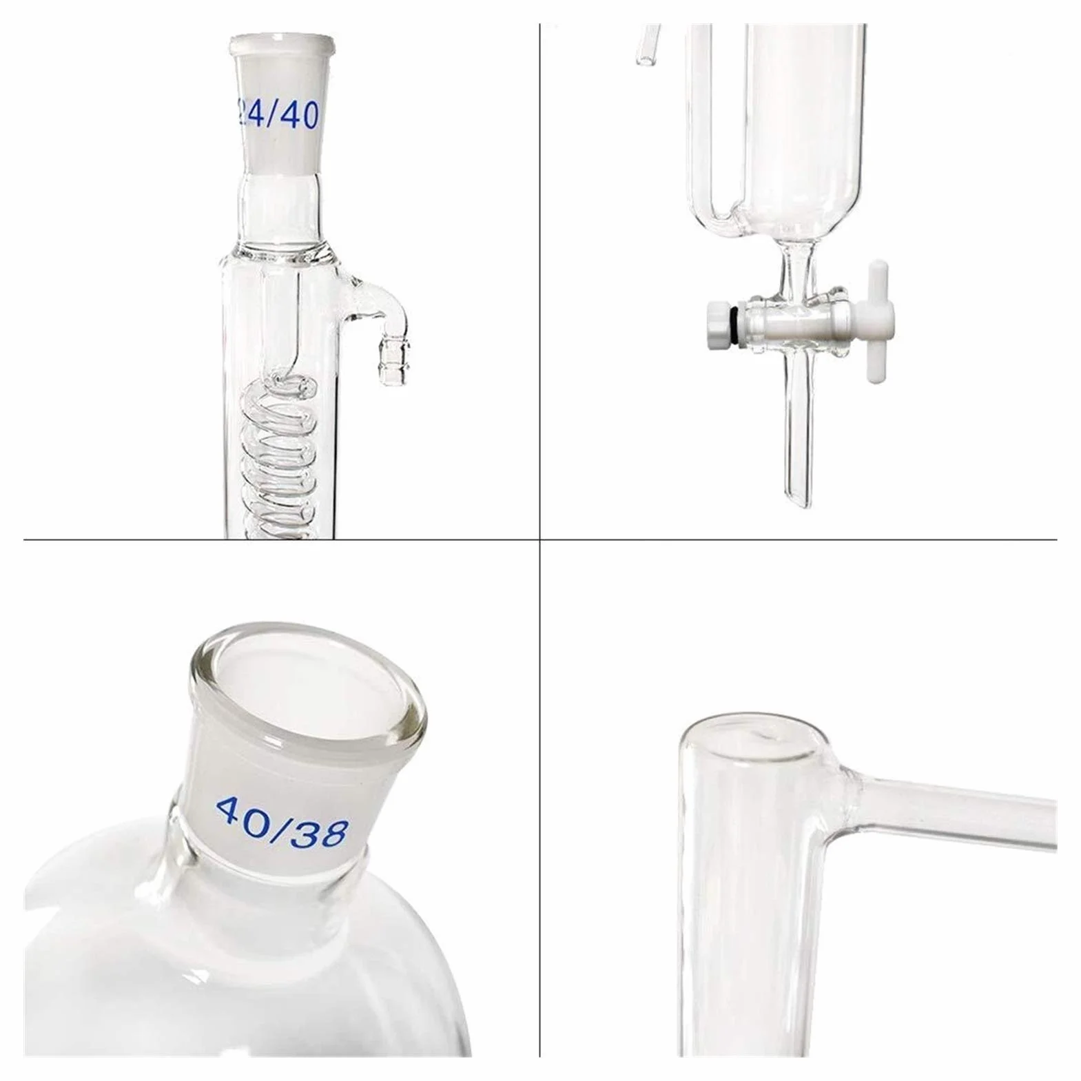 Aparato de destilación Kit destilador, Aparatos de extracción de aceites Esenciales de 2000 ml, Kit de Cristal de Cristal de destilación de Vapor de Vidrio con Estufa Caliente Graham Condensador