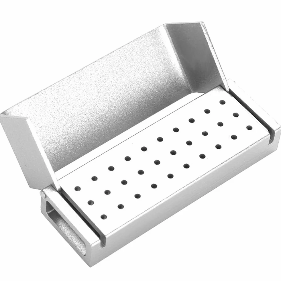 Caja de desinfección de aluminio para fresas dentales 30 agujeros plata